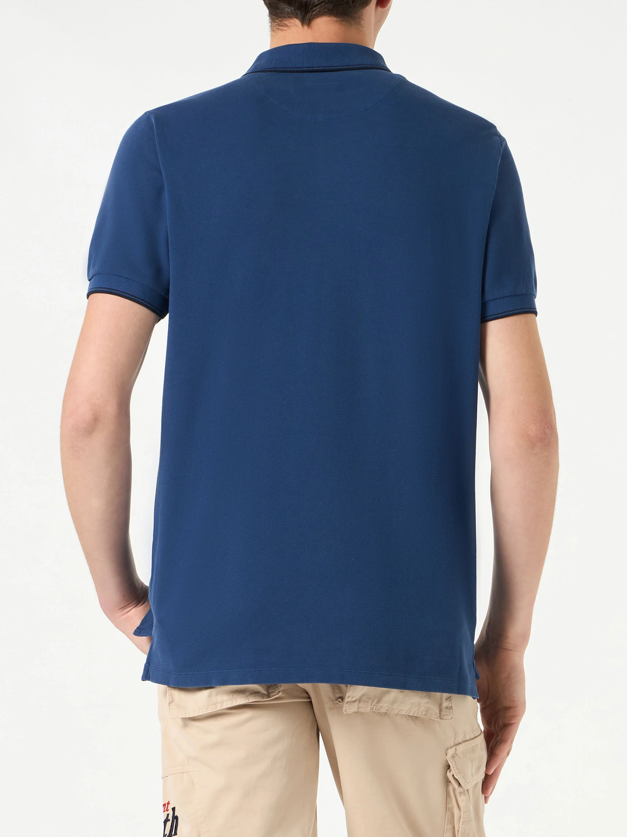 Polo in denim piquet blu con logo St. Barth - Image 3