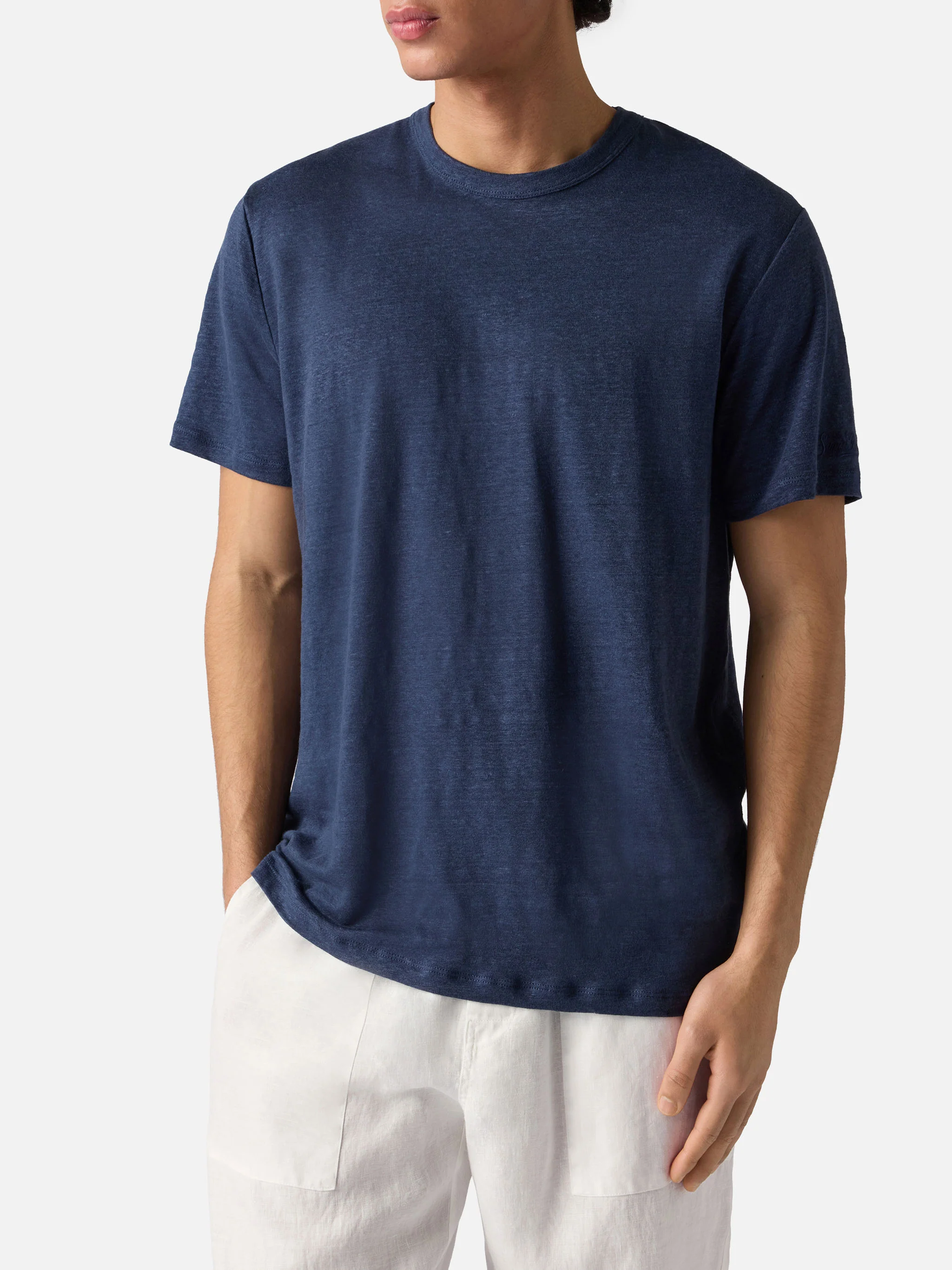 T-shirt Ecstasea in puro lino blu con logo ricamato - Image 2