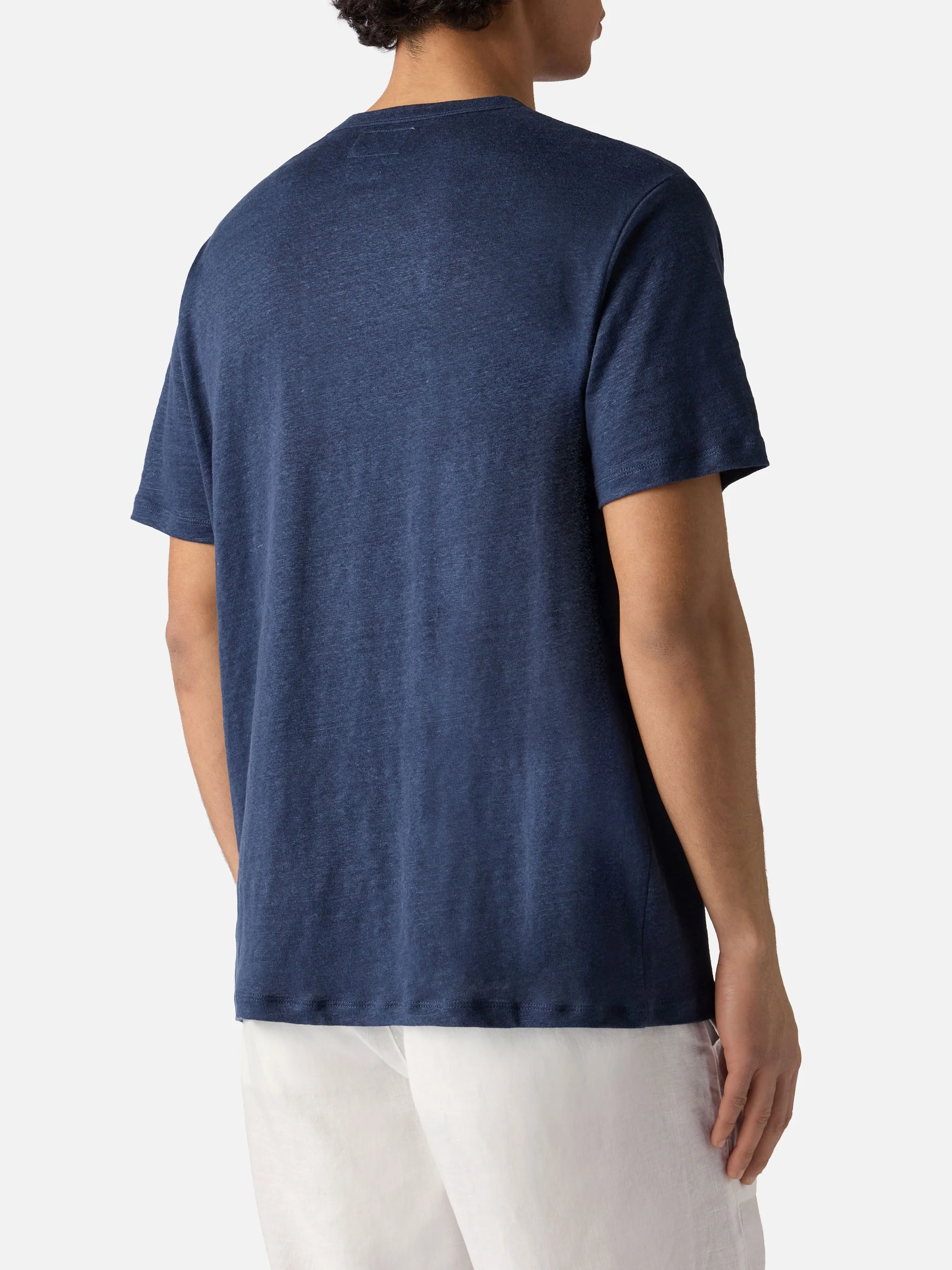 T-shirt Ecstasea in puro lino blu con logo ricamato - Image 4