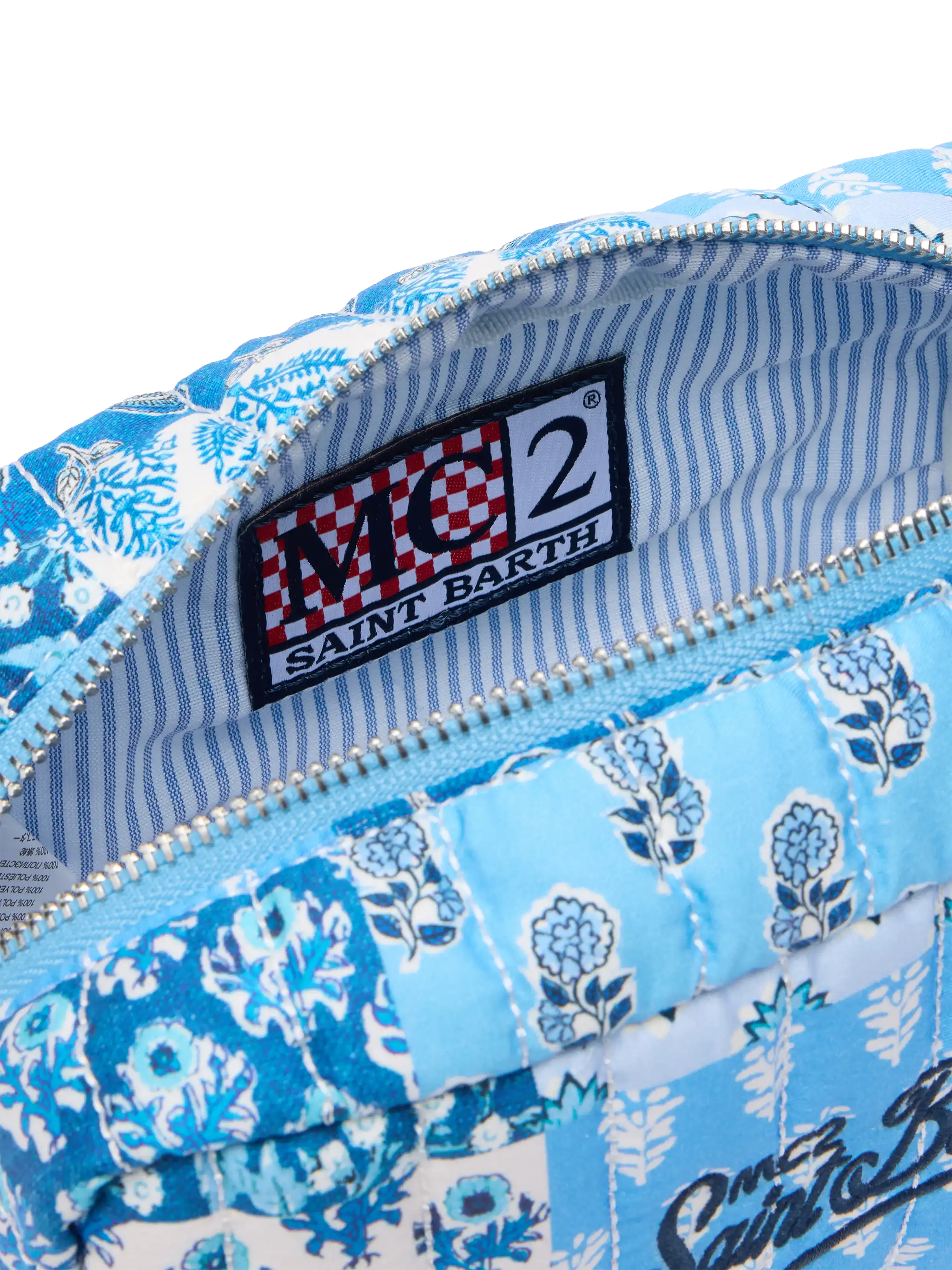 Soft Pouch trapuntata con fiori blu - Image 4