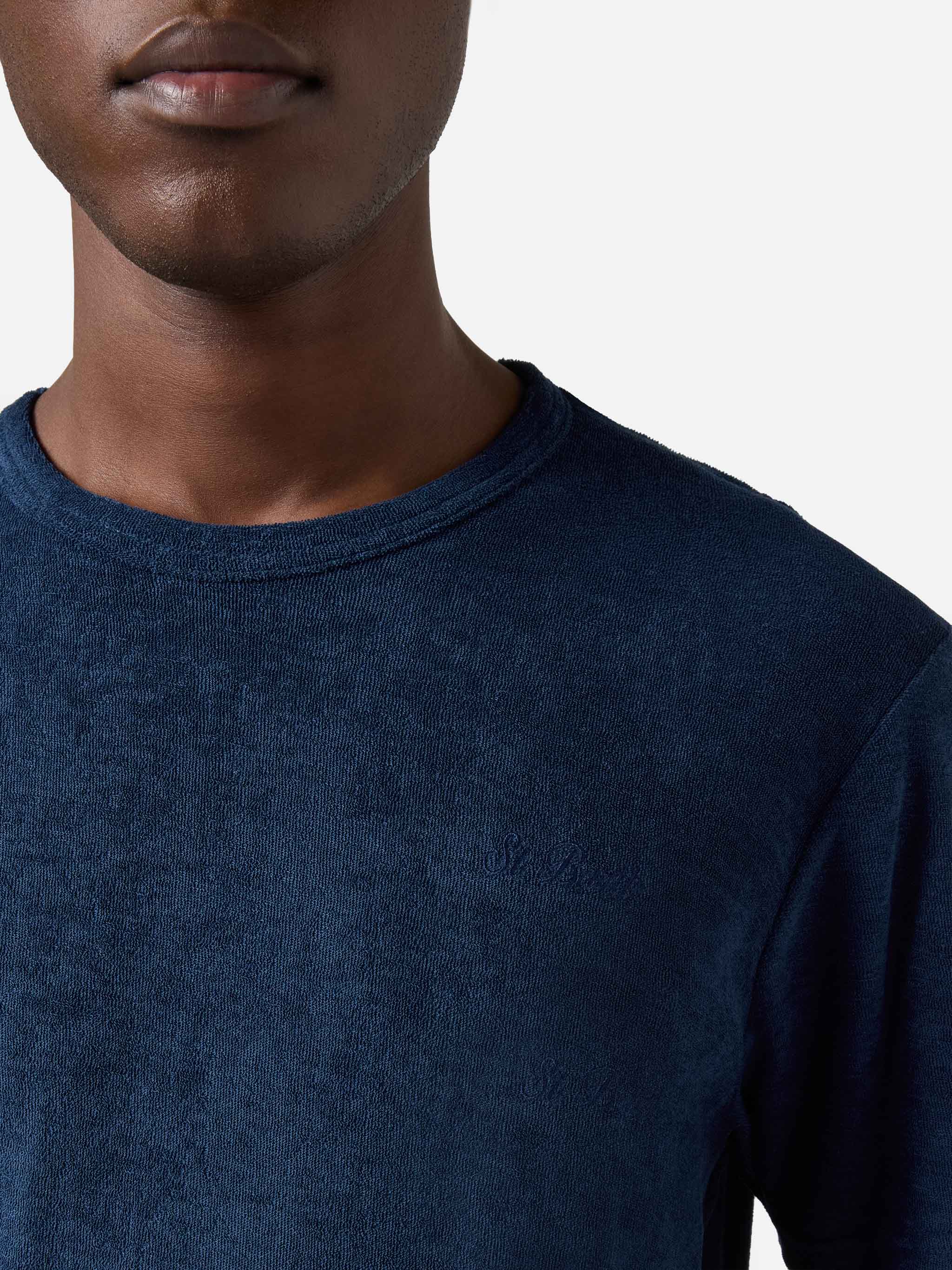 T-shirt Gary in cotone effetto spugna blu con ricamo logo - Image 3