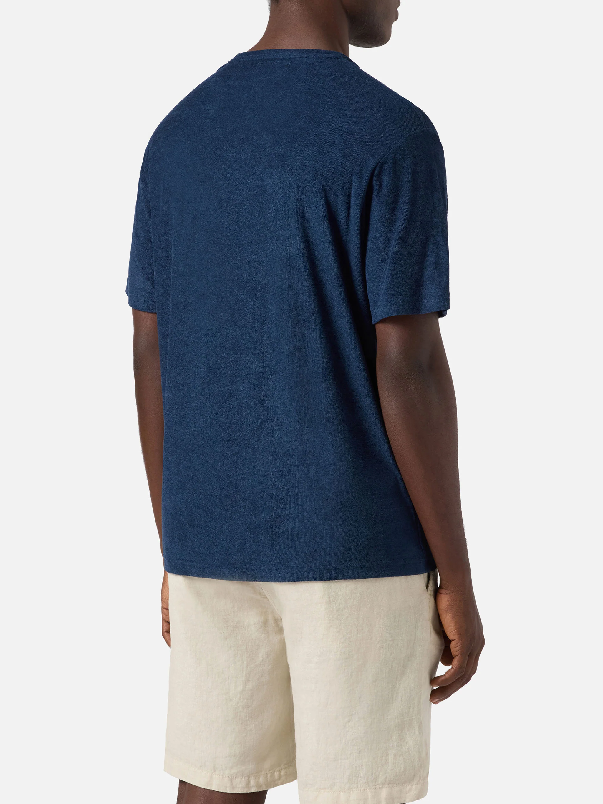 T-shirt Gary in cotone effetto spugna blu con ricamo logo - Image 4