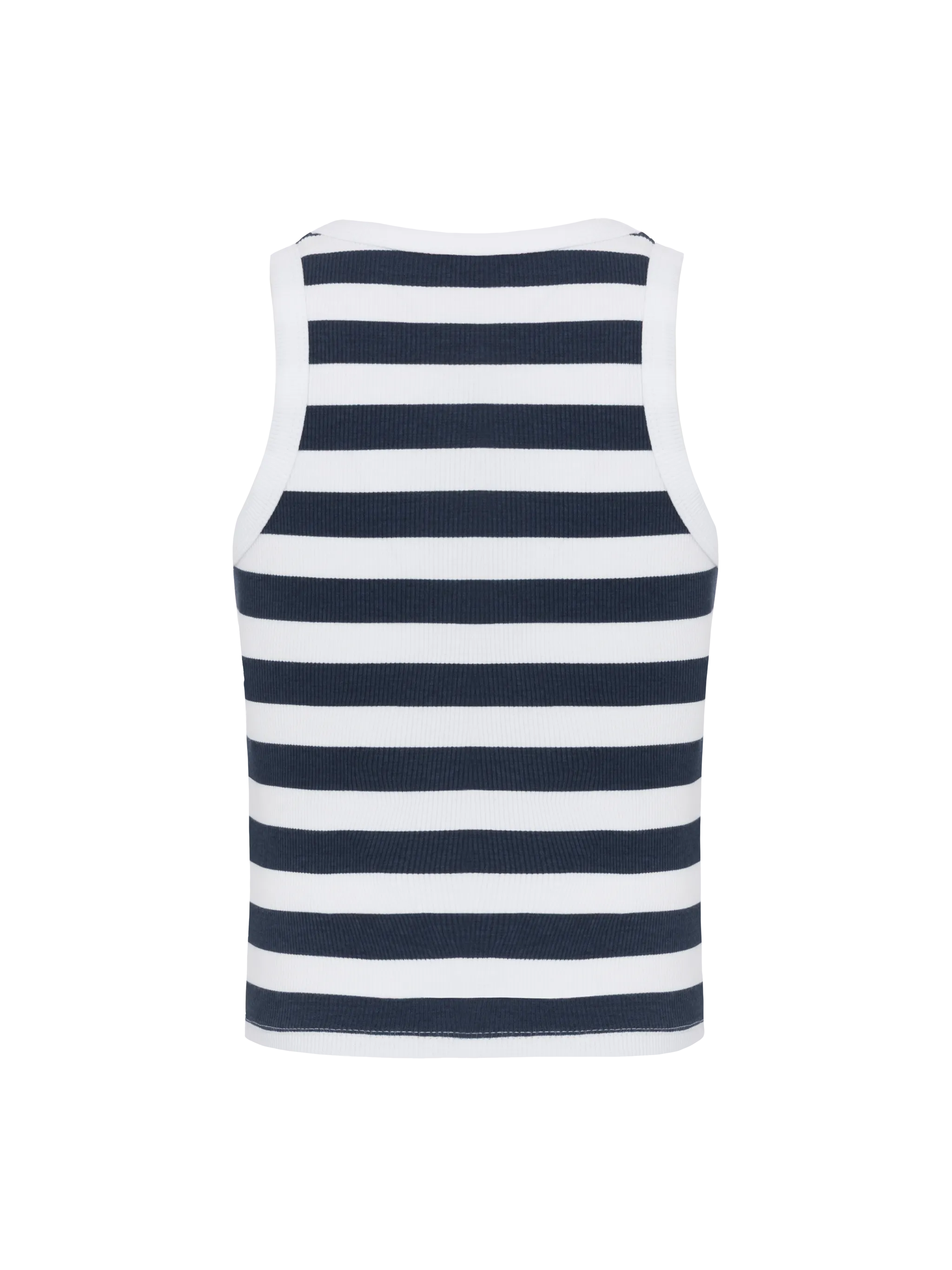 Top corto Blue Jr in maglia a coste a righe blu navy con ricamo - Image 2