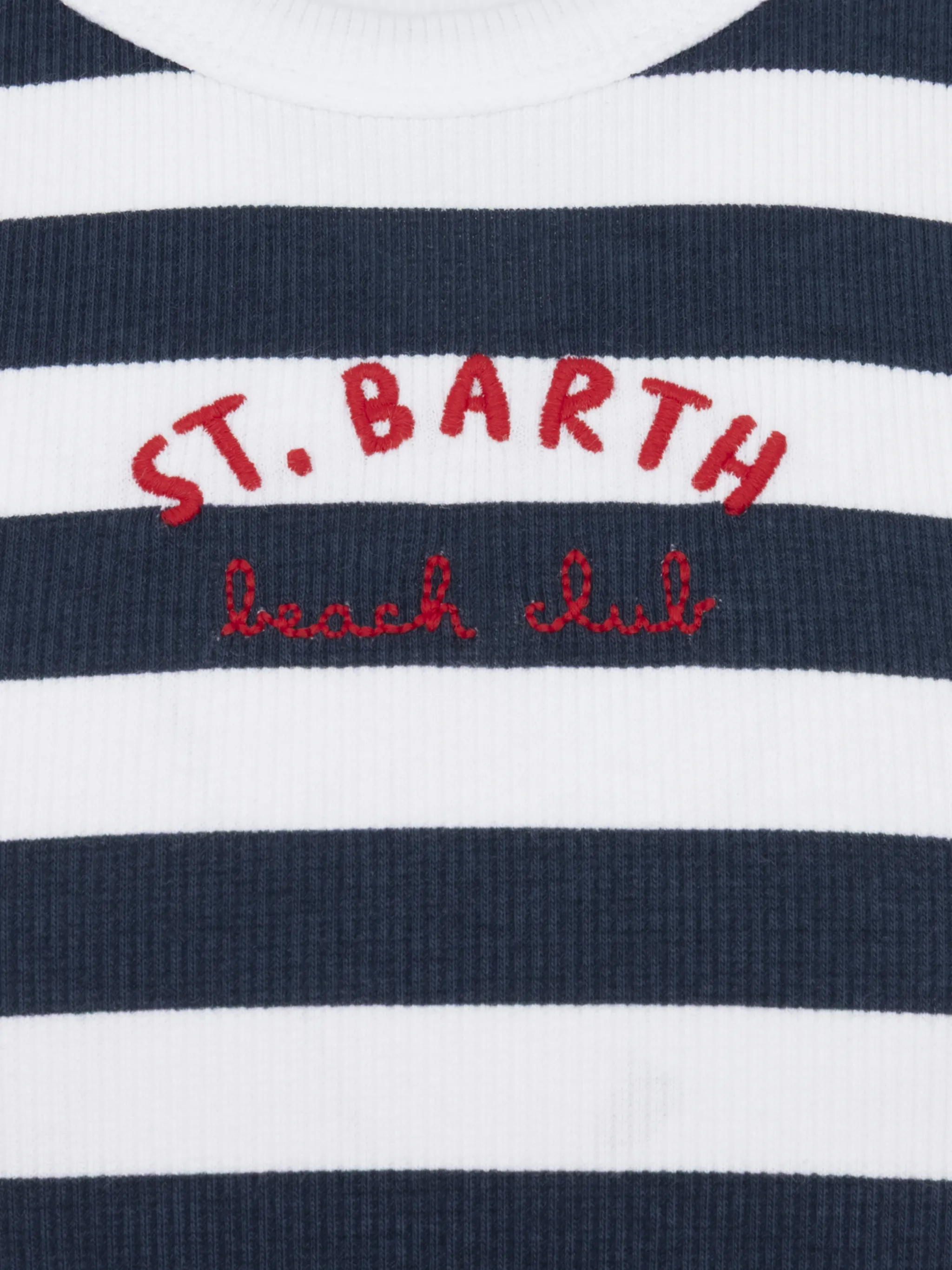 Top corto Blue Jr in maglia a coste a righe blu navy con ricamo - Image 3