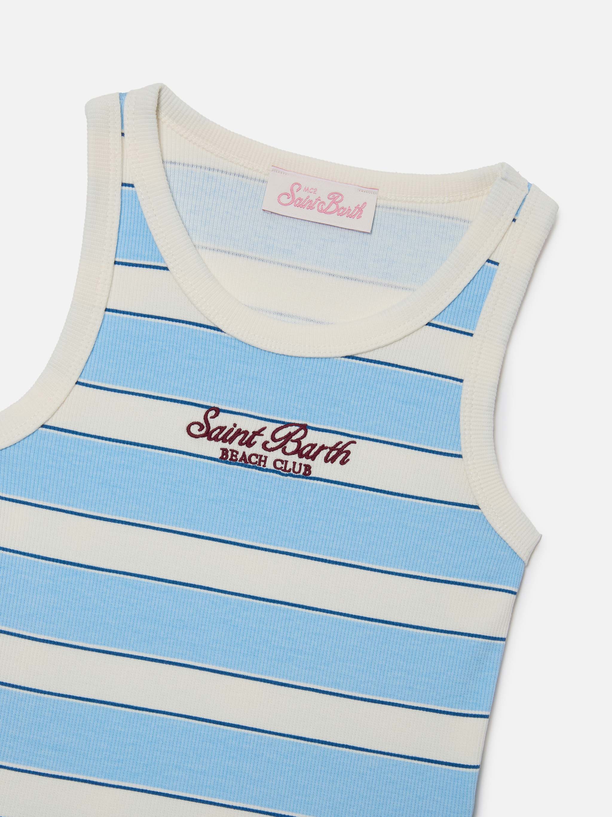 Top Blue Jr a righe azzurre e panna con logo ricamato - Image 2