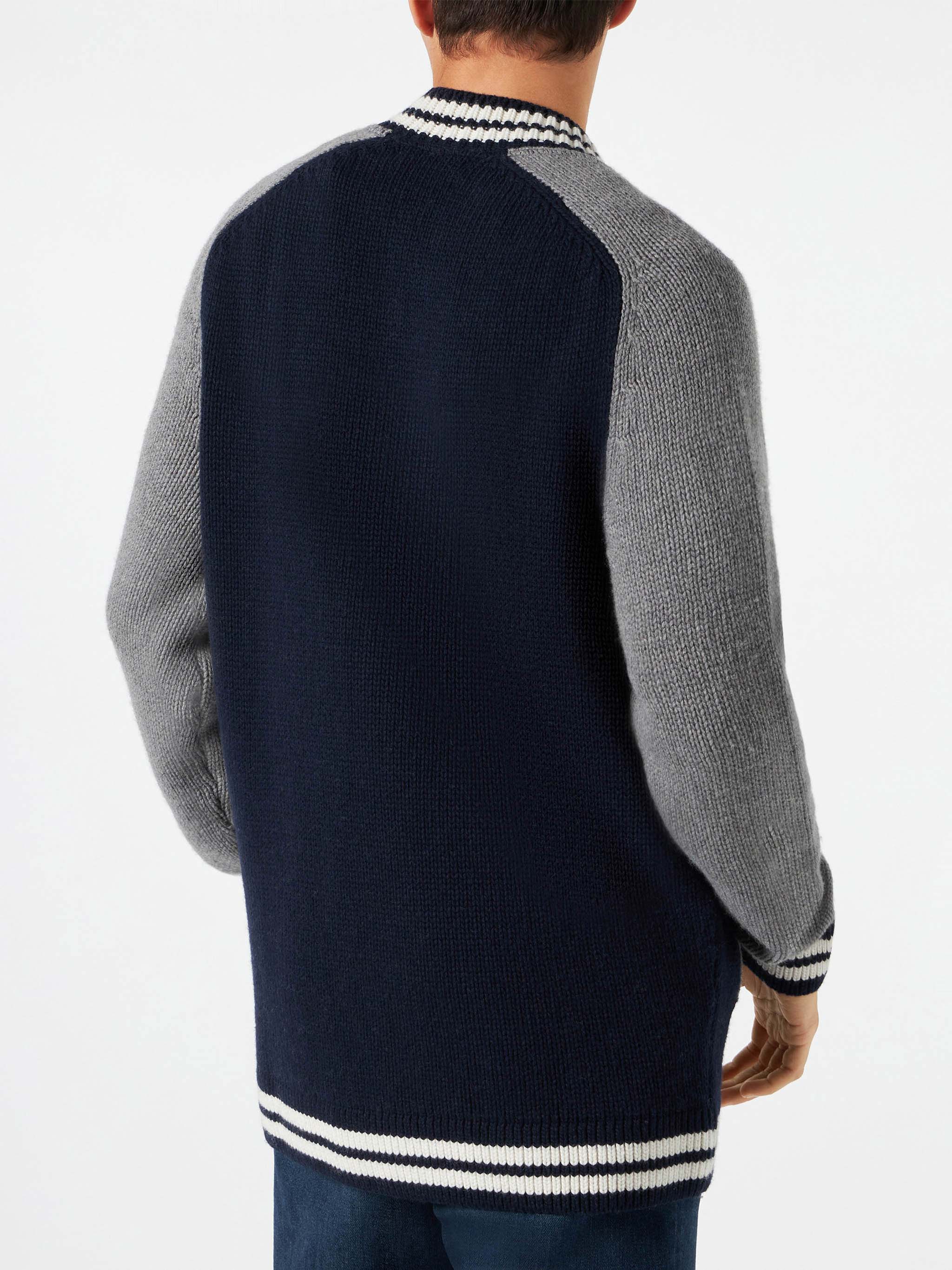 Bomber in maglia blu stile college - Image 4
