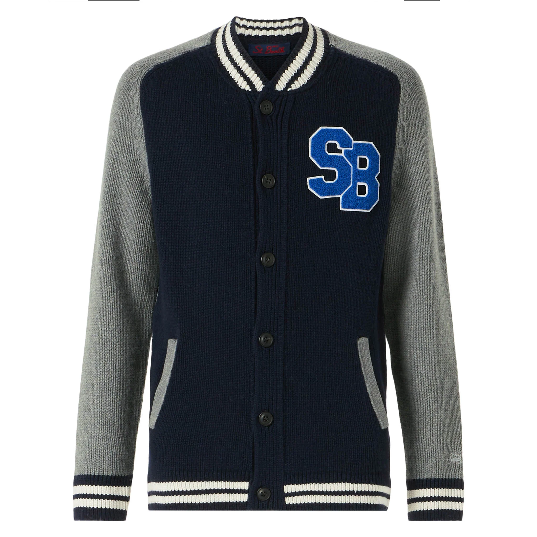 Bomber in maglia blu stile college - Image 5