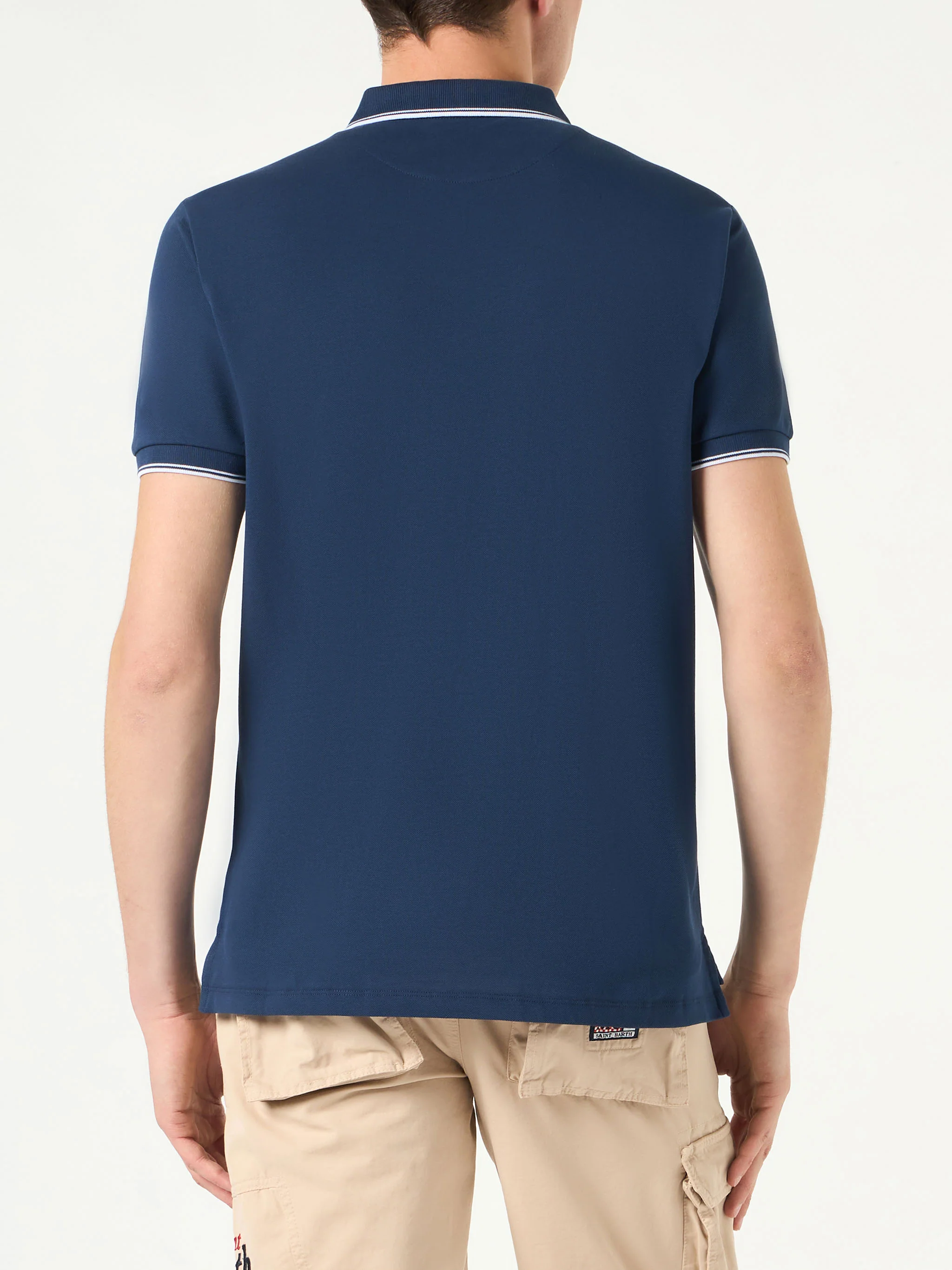 Polo piquet blu navy con logo St. Barth - Image 3