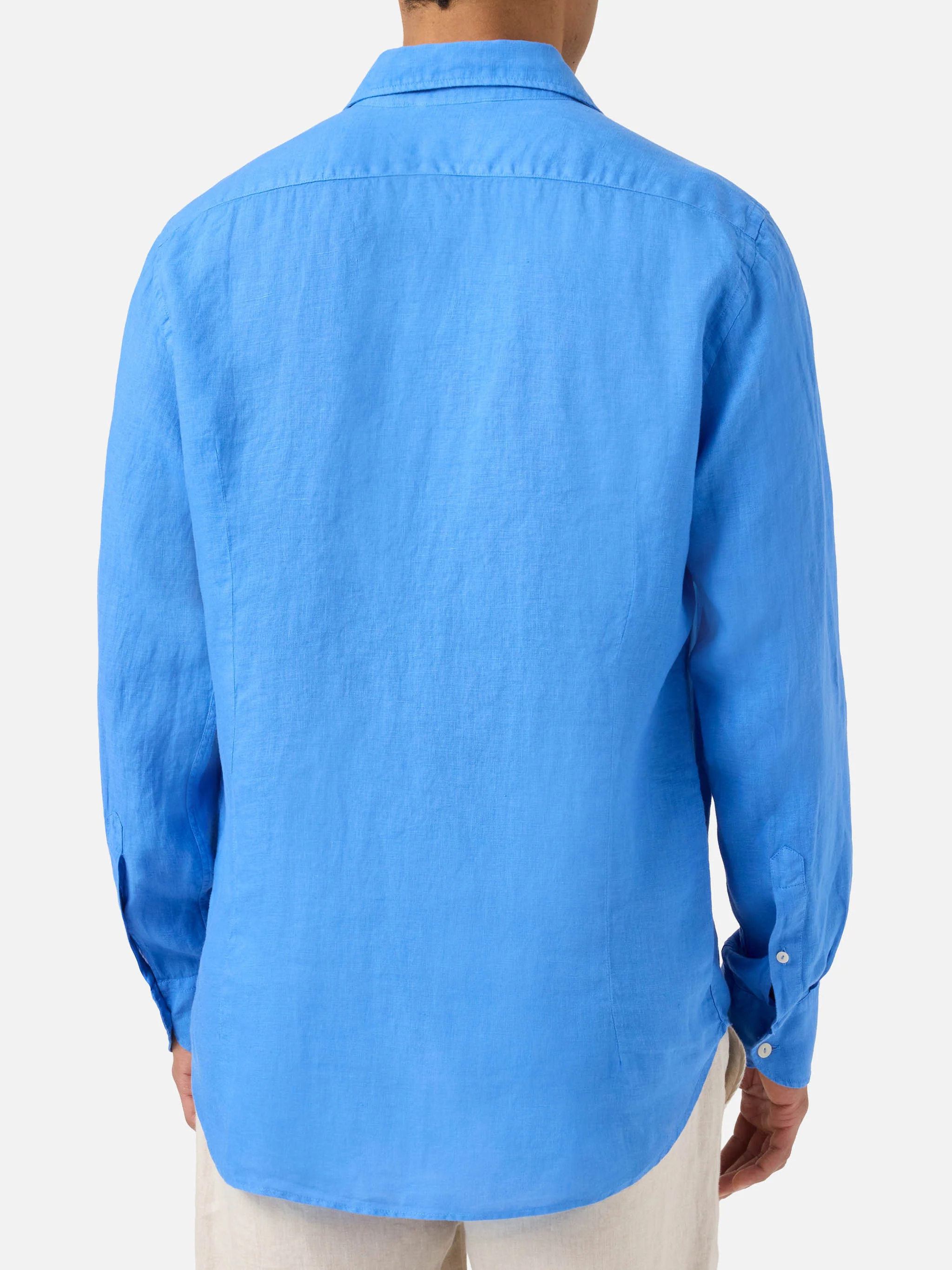 Camicia Pamplona in lino blu tinta unita - Image 3