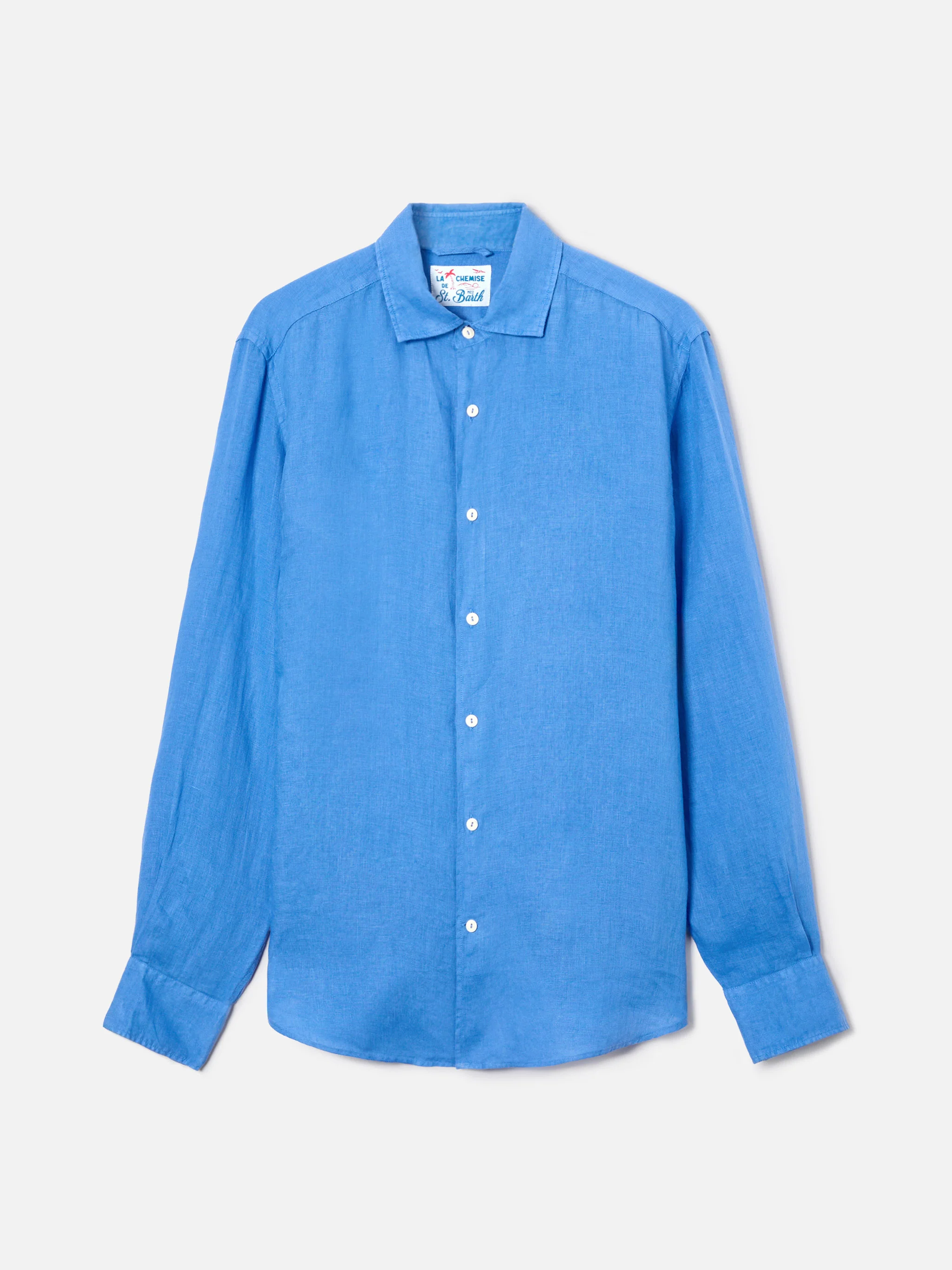 Camicia Pamplona in lino blu tinta unita - Image 4