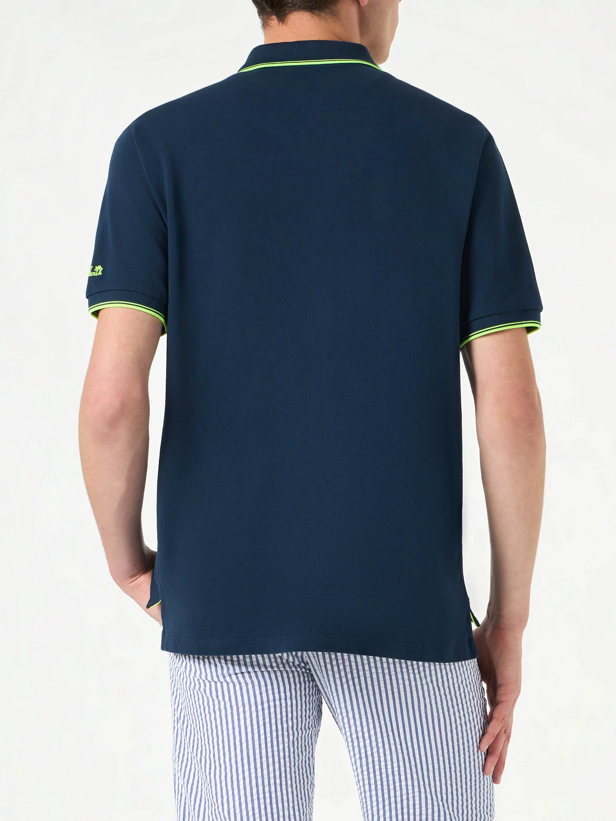 Polo in piquet blu con logo St. Barth e contrasti - Image 3