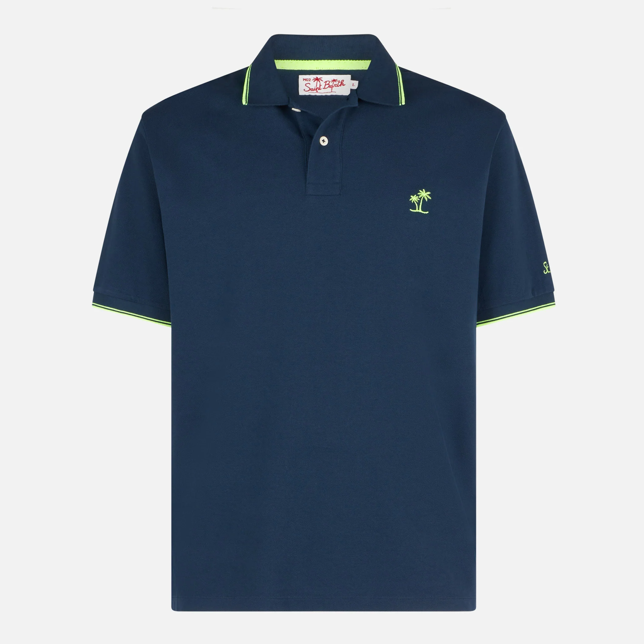 Polo in piquet blu con logo St. Barth e contrasti - Image 4