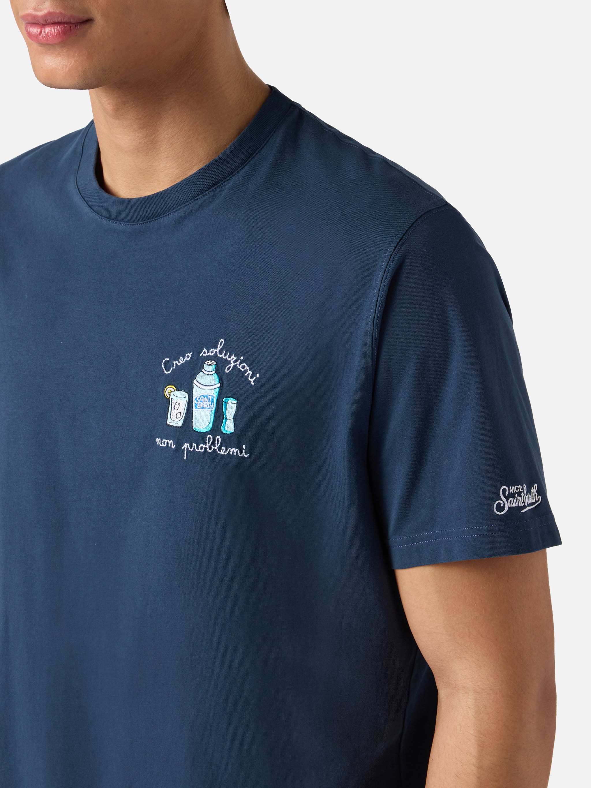 T-shirt Portofino blu con ricamo Creo Soluzioni Non Problemi - Image 2