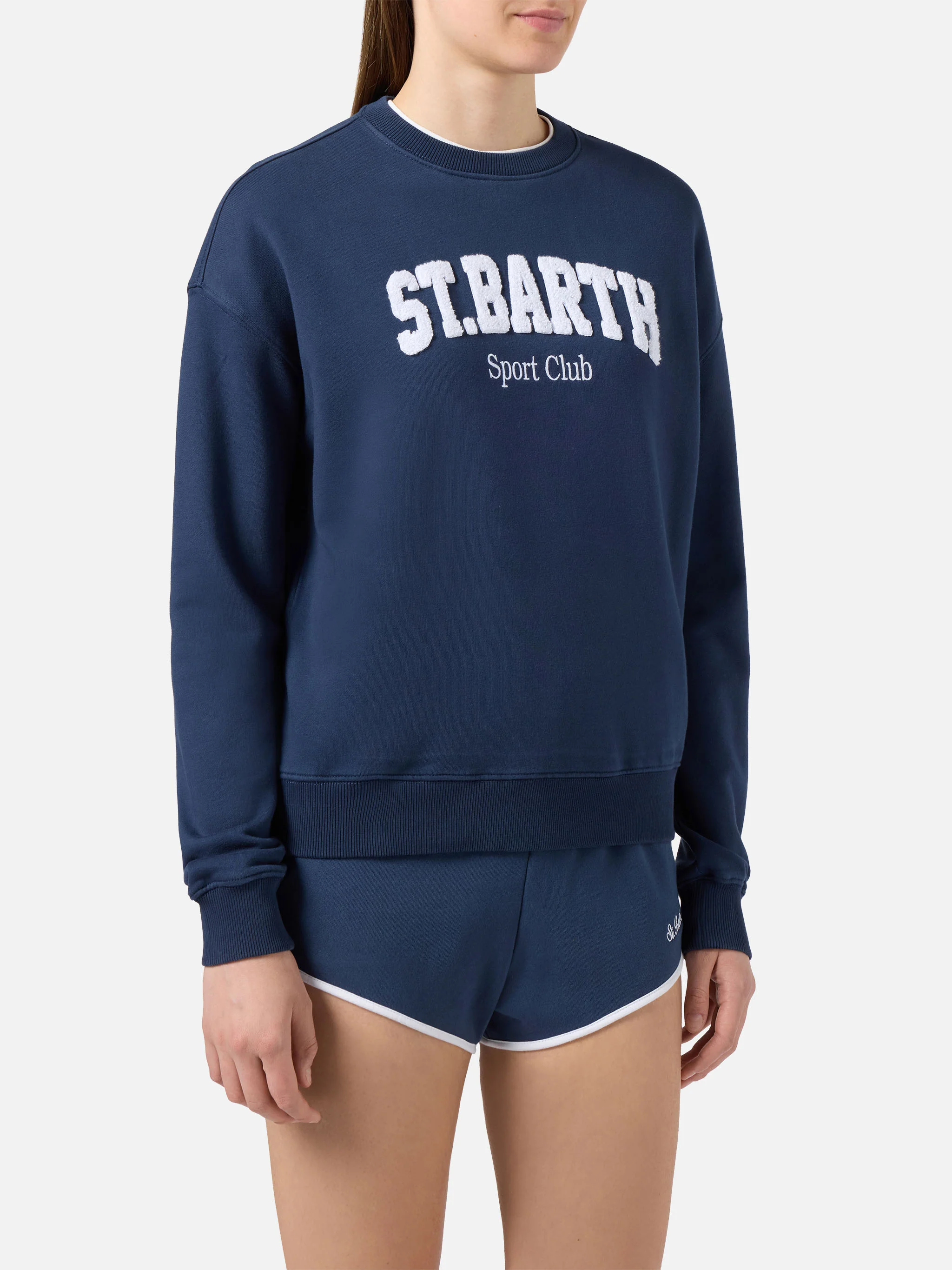 Felpa Stardust blu con logo effetto spugna e ricamo Sport Club - Image 2