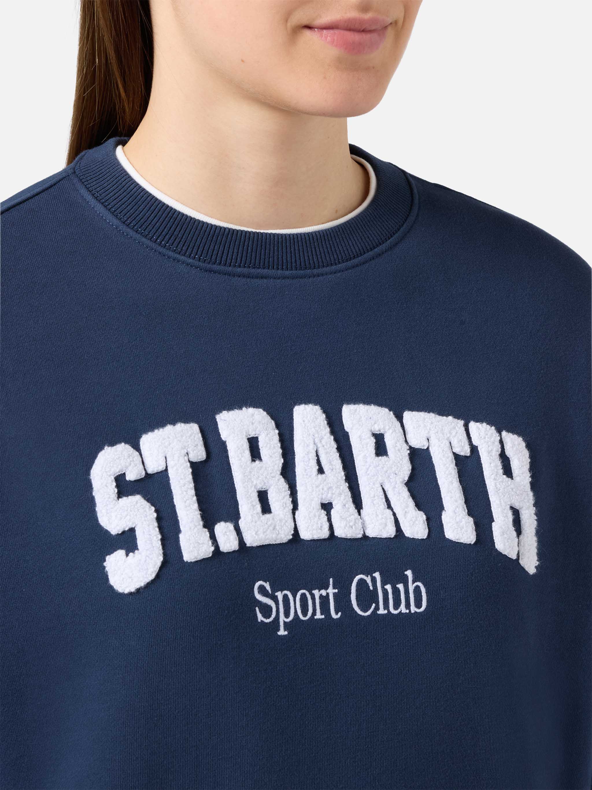 Felpa Stardust blu con logo effetto spugna e ricamo Sport Club - Image 3