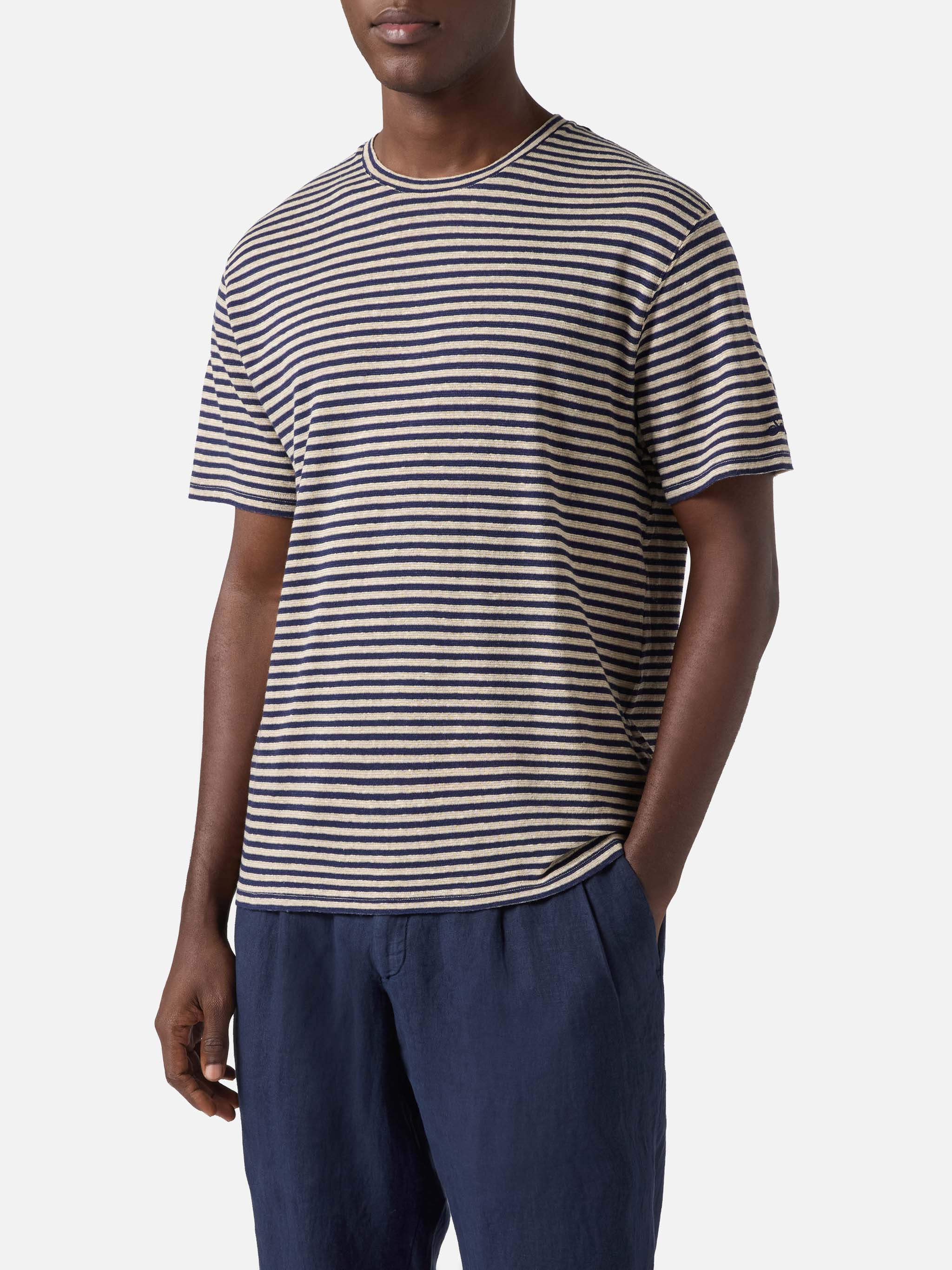 T-shirt Dover in cotone a righe blu con ricamo logo - Image 2