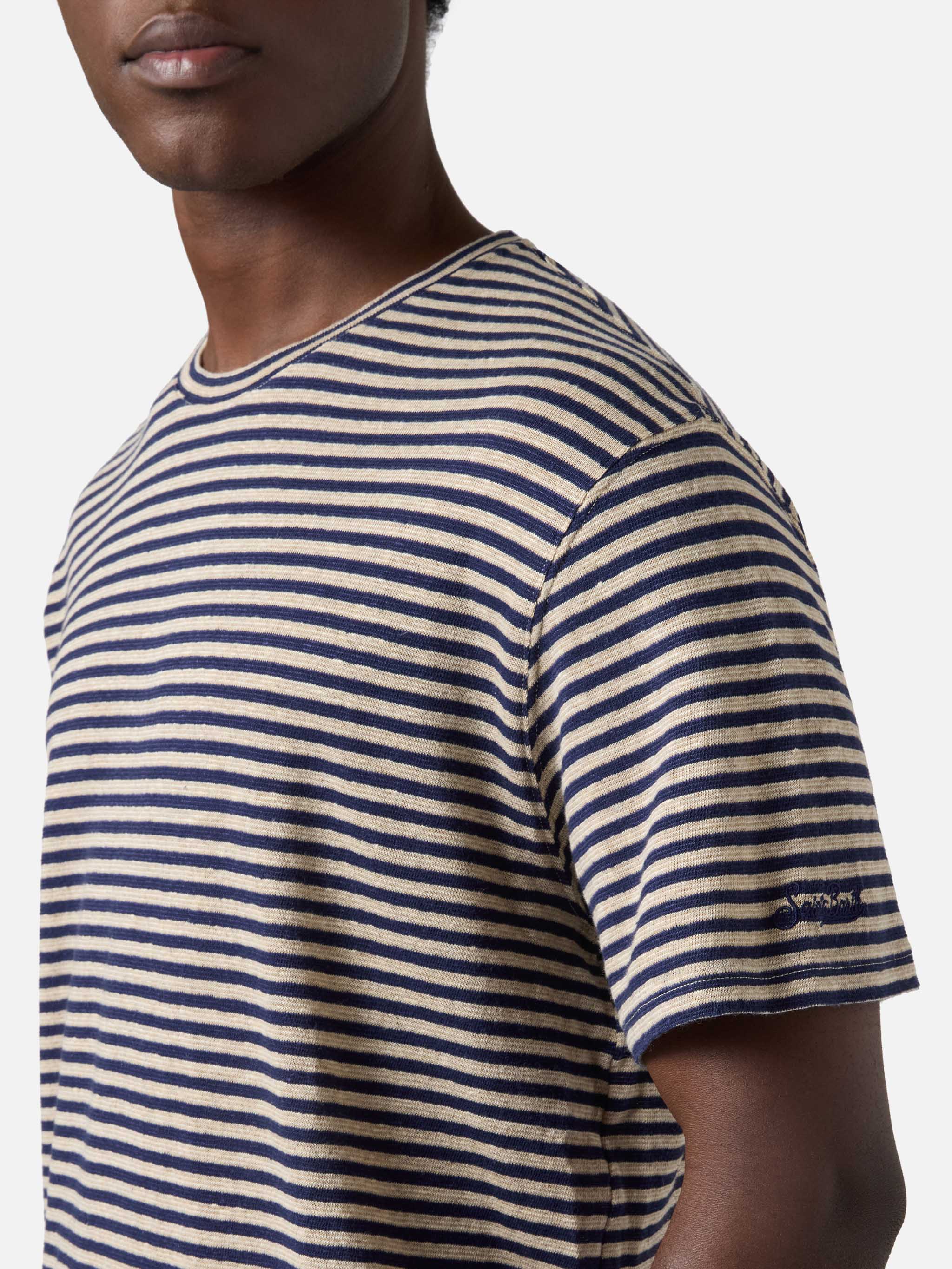T-shirt Dover in cotone a righe blu con ricamo logo - Image 3