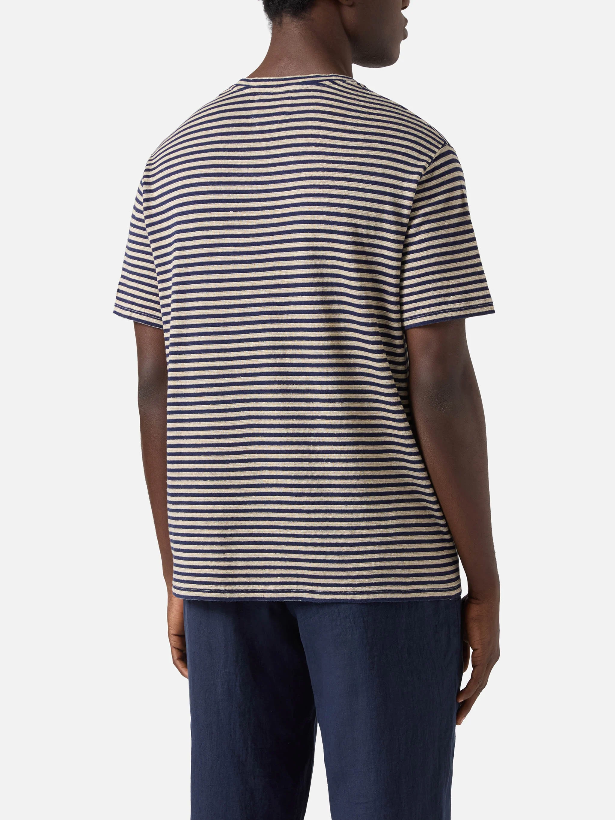 T-shirt Dover in cotone a righe blu con ricamo logo - Image 4