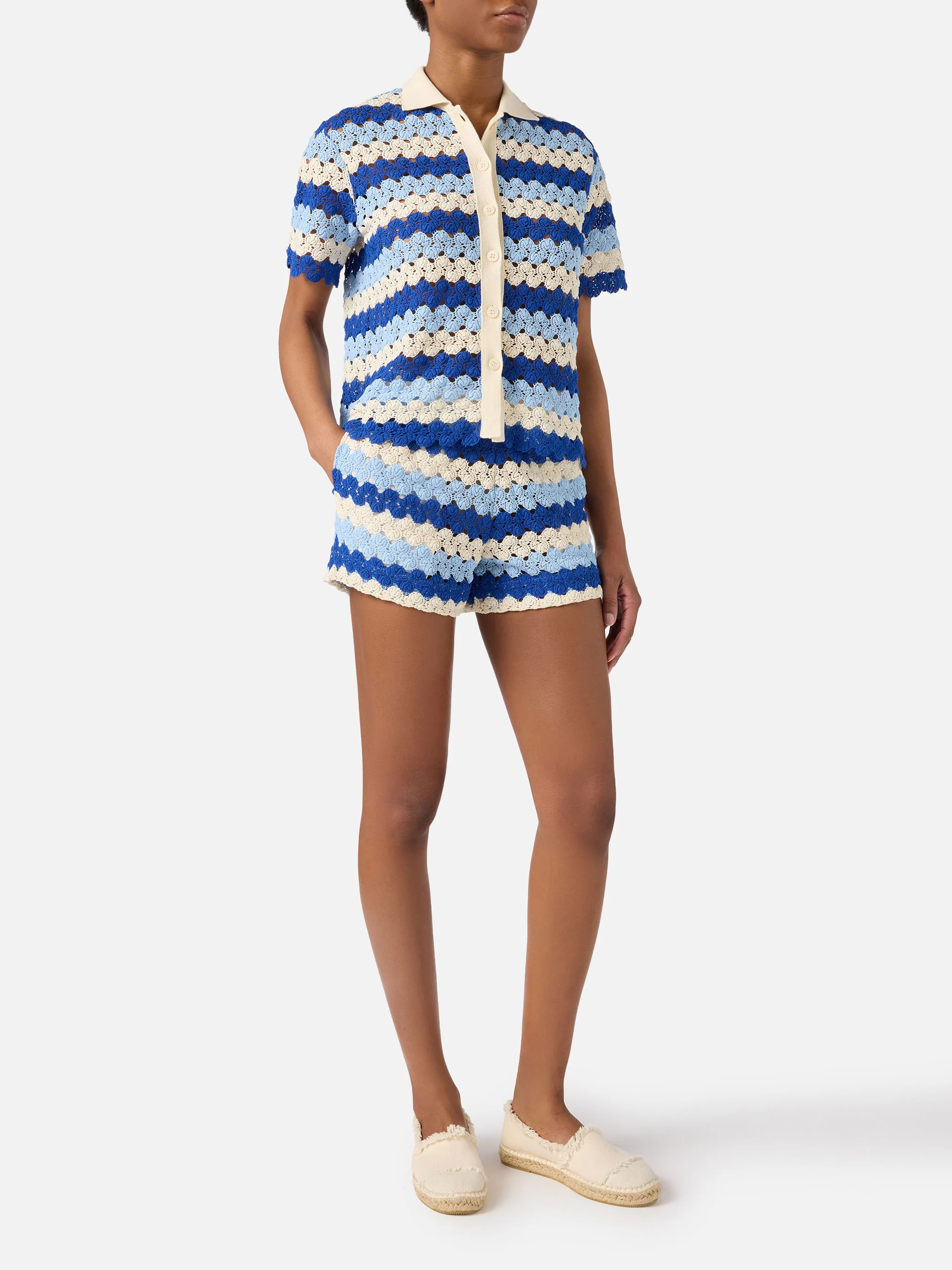 Shorts Meave in crochet a righe blu  - Image 2