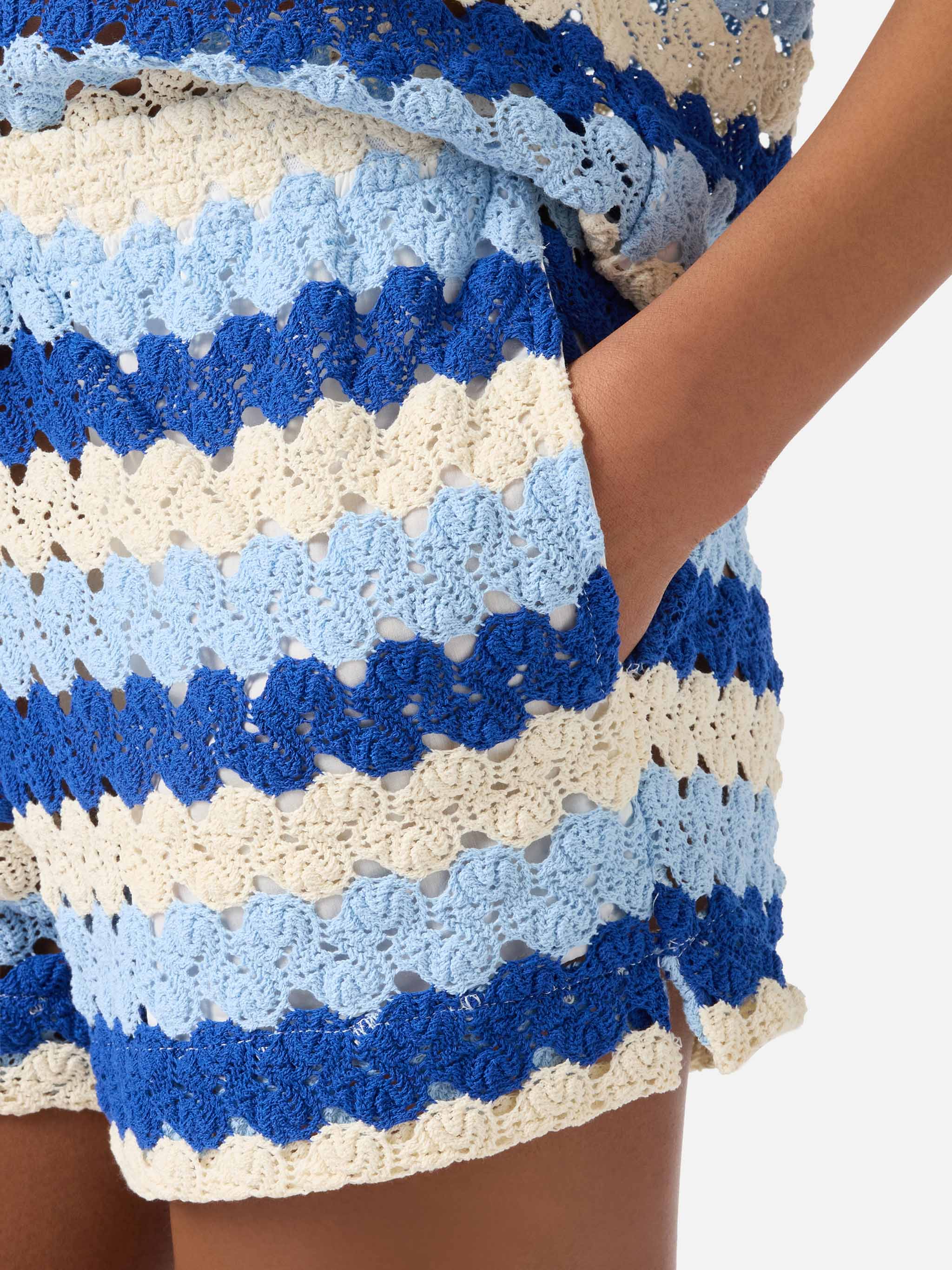 Shorts Meave in crochet a righe blu  - Image 4