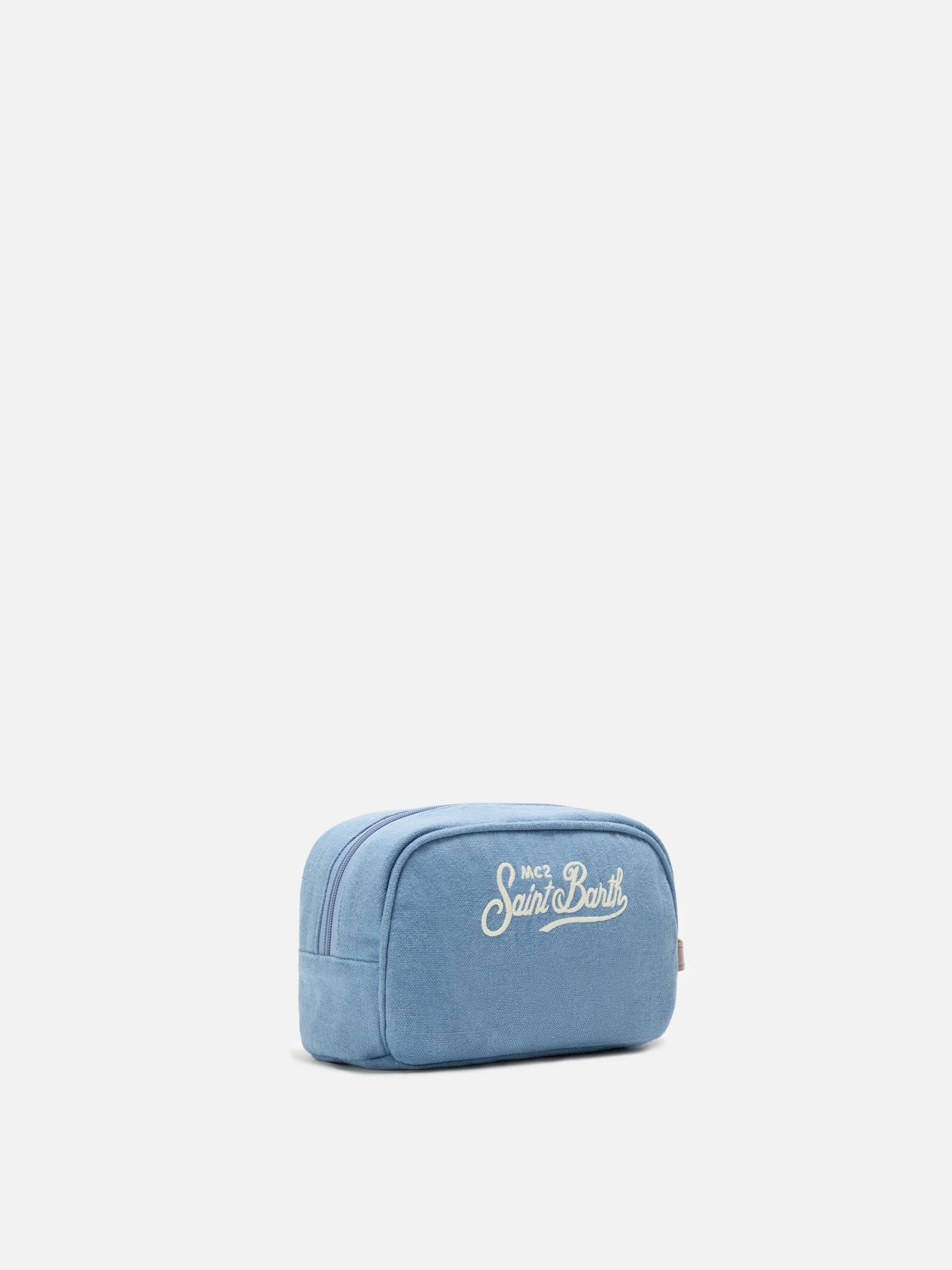 Beauty Bag Westwood in lino blu con logo ricamato - Image 2