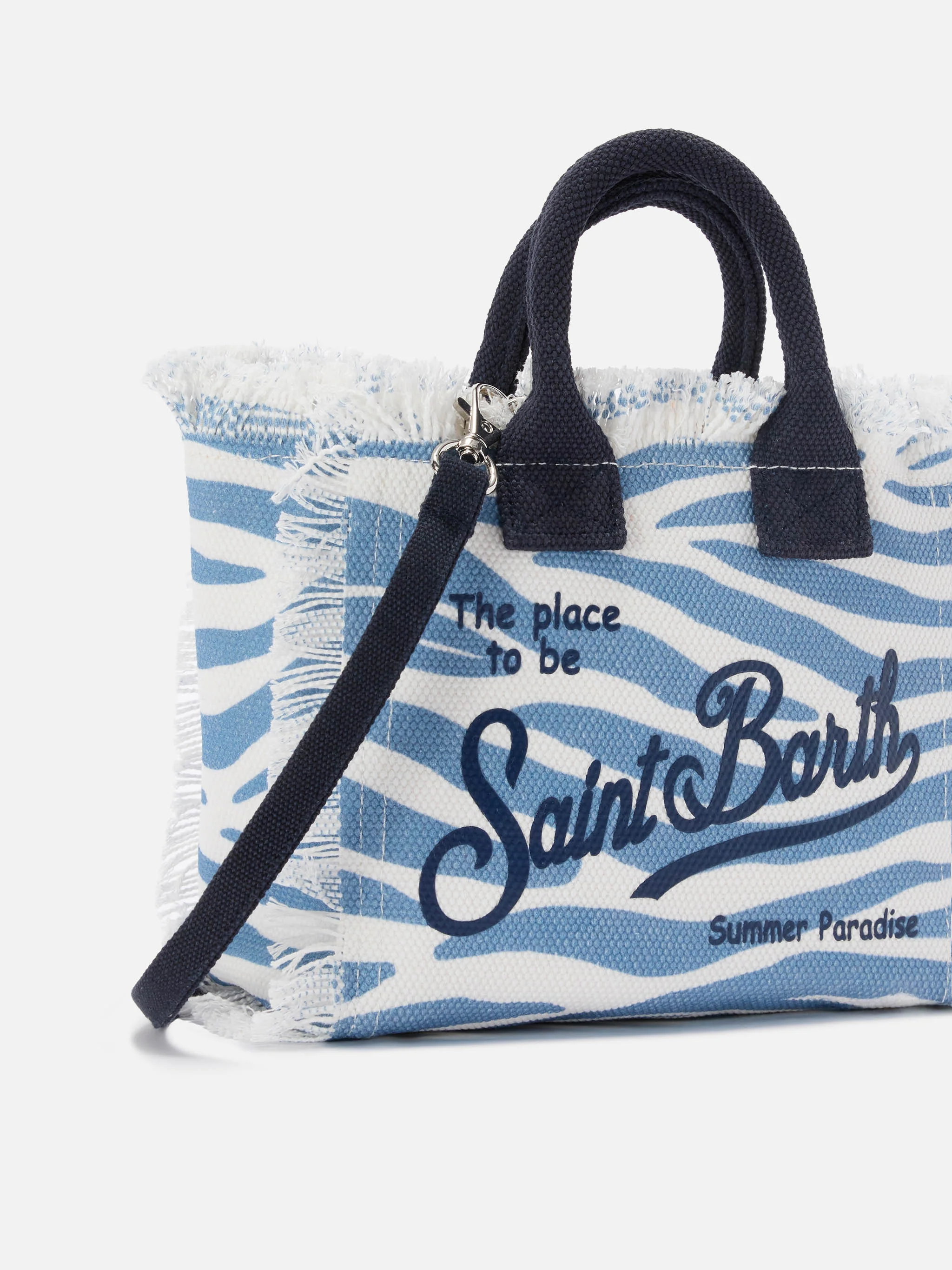 Borsa Vanity mini in canvas con stampa zebrata blu - Image 2