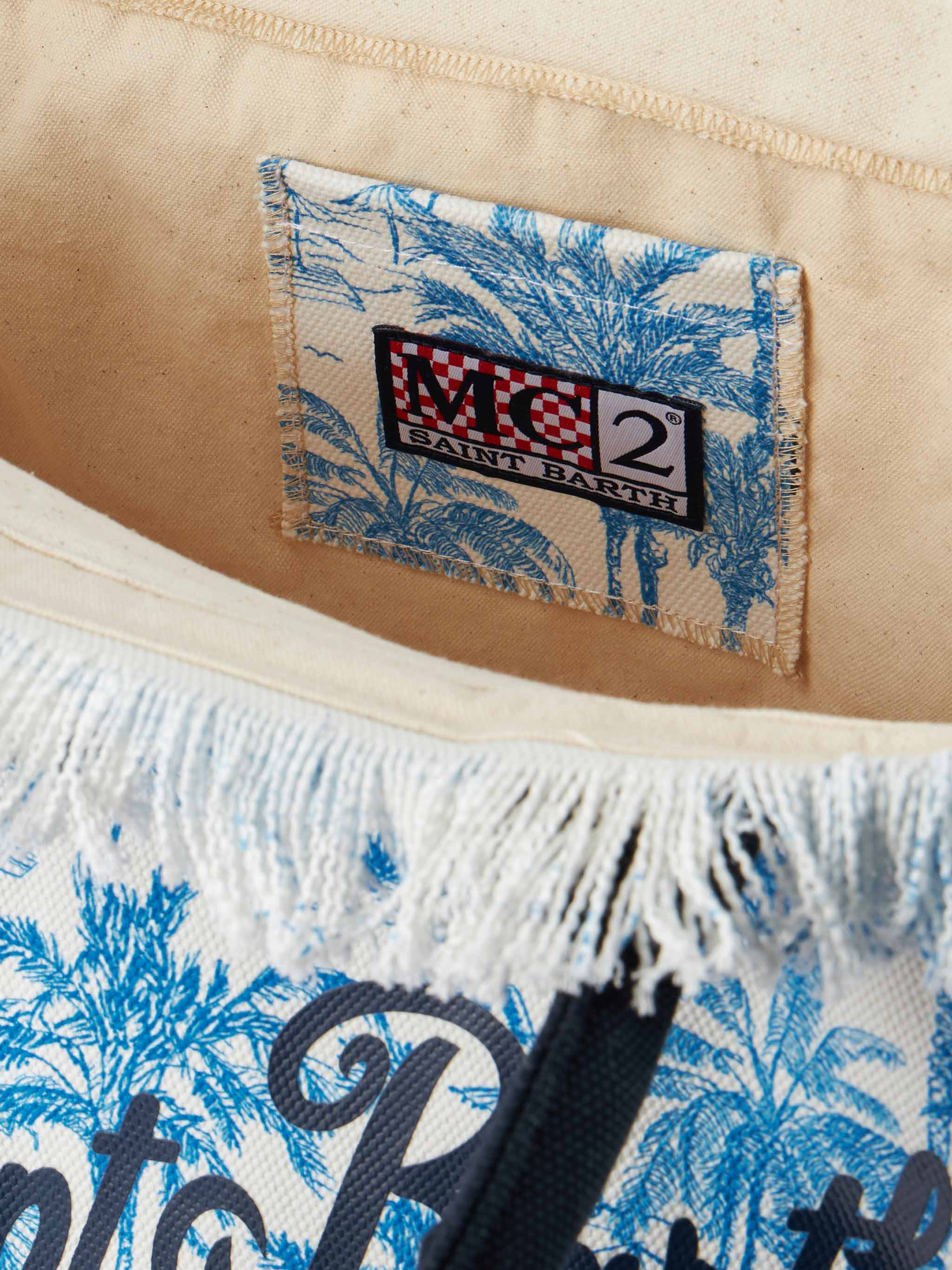 Borsa a spalla Vanity in canvas di cotone bluette con stampa toile de jouy - Image 6