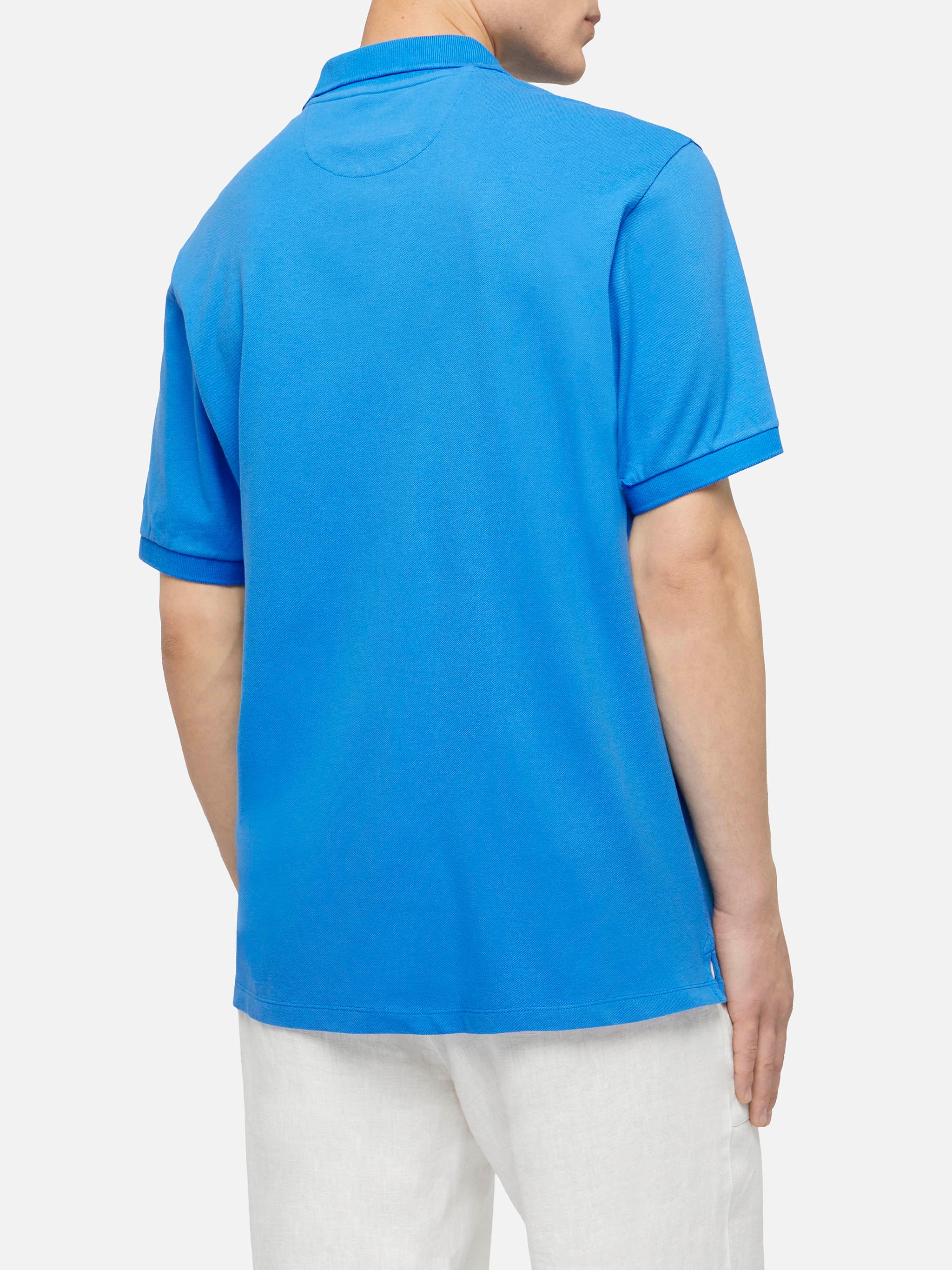 Polo Charles in piquet di cotone bluette senza bottoni - Image 3