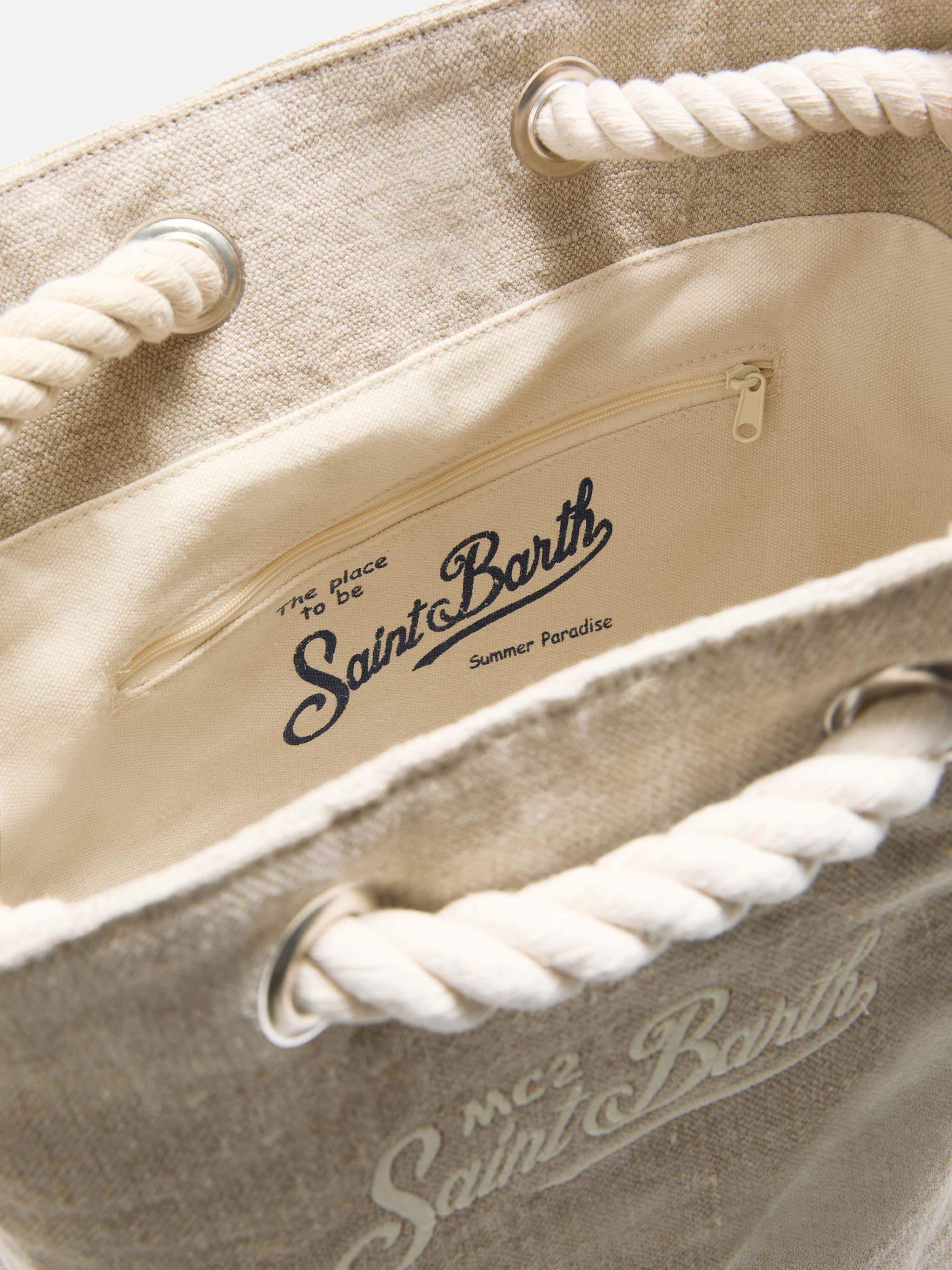 Zaino Boat in lino beige con logo stampato - Image 5