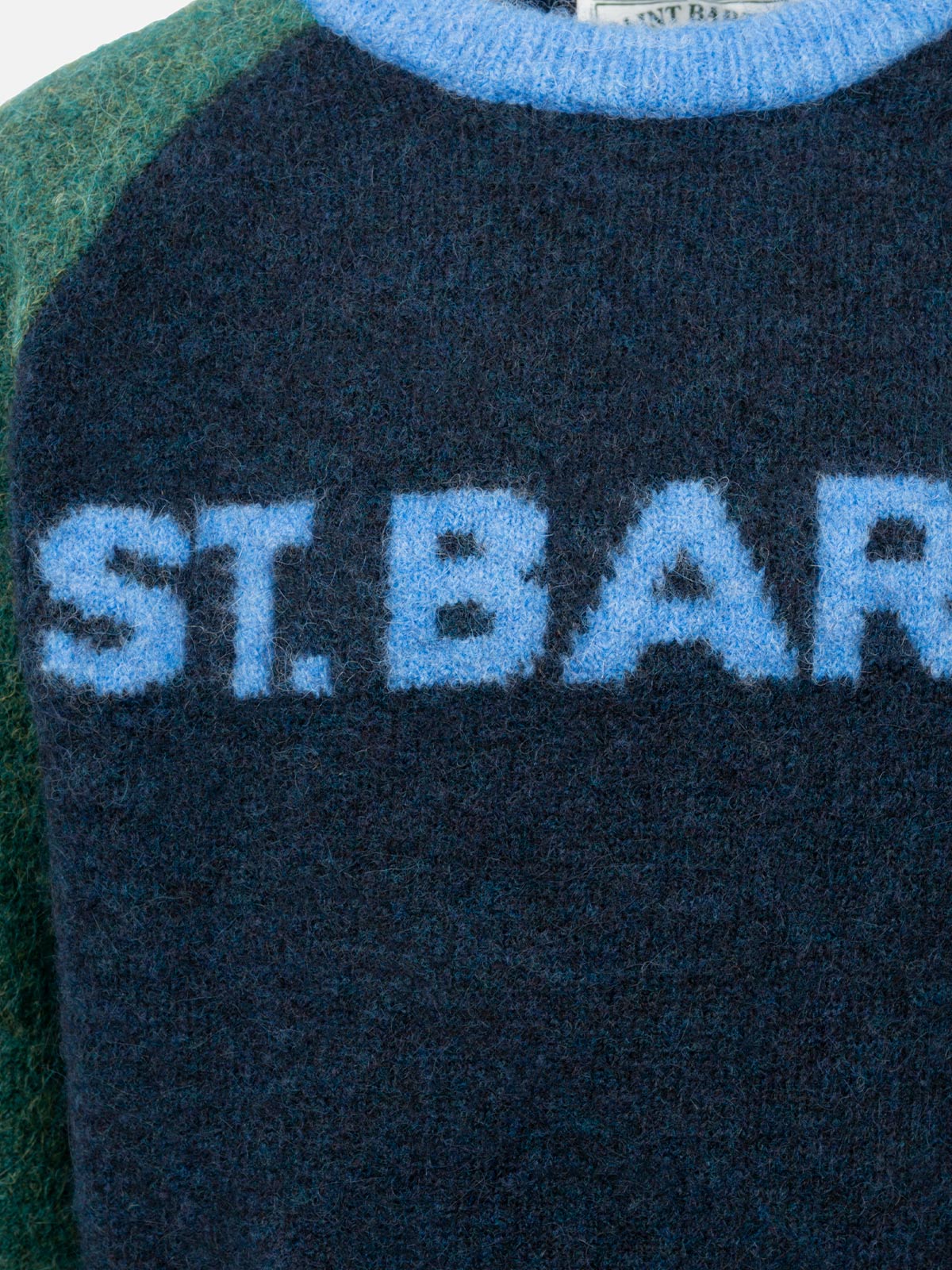 Maglione girocollo blu e verde da bambino Douglas con stampa St. Barth - Image 3
