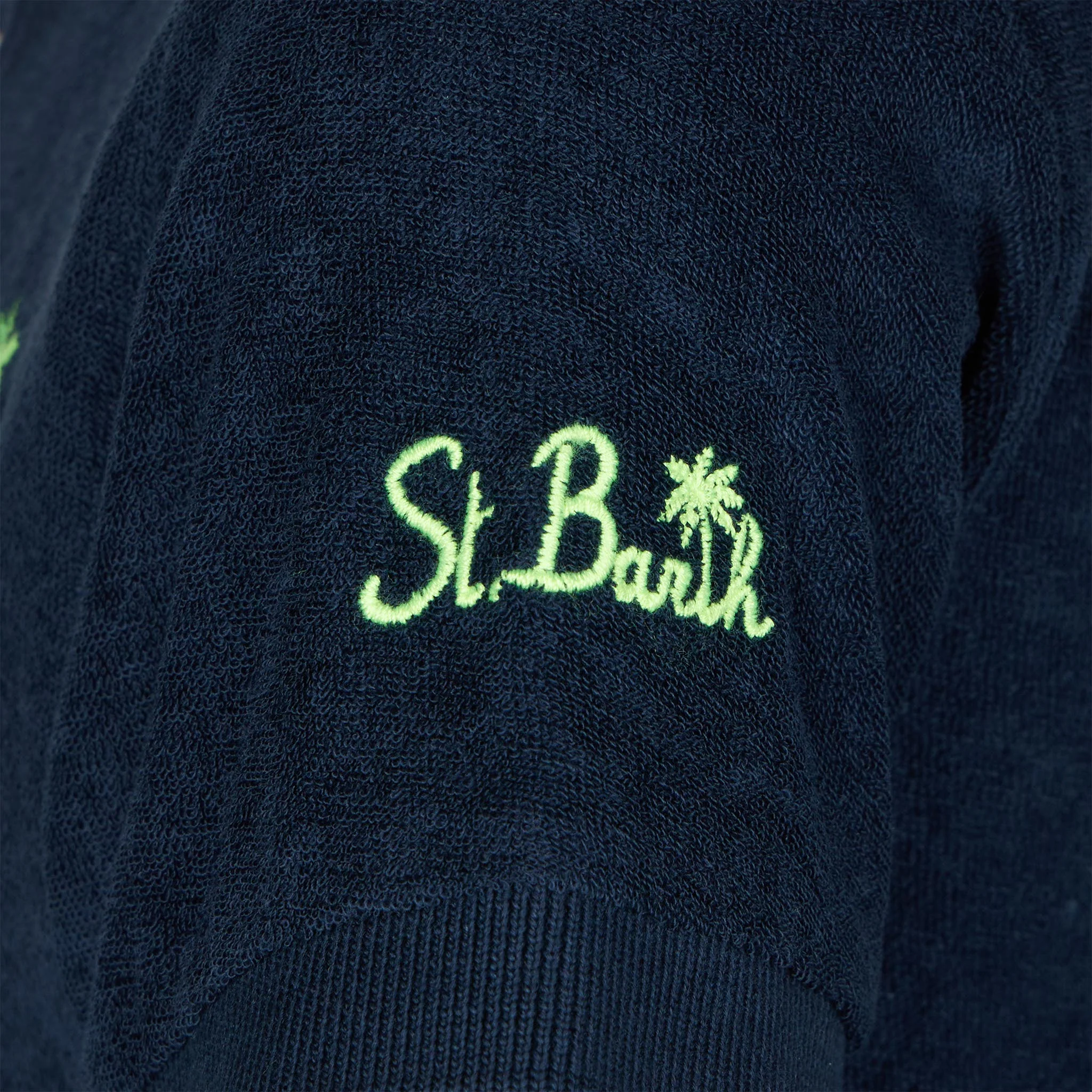 Polo da bambino in spugna blu con ricamo palme - Image 3