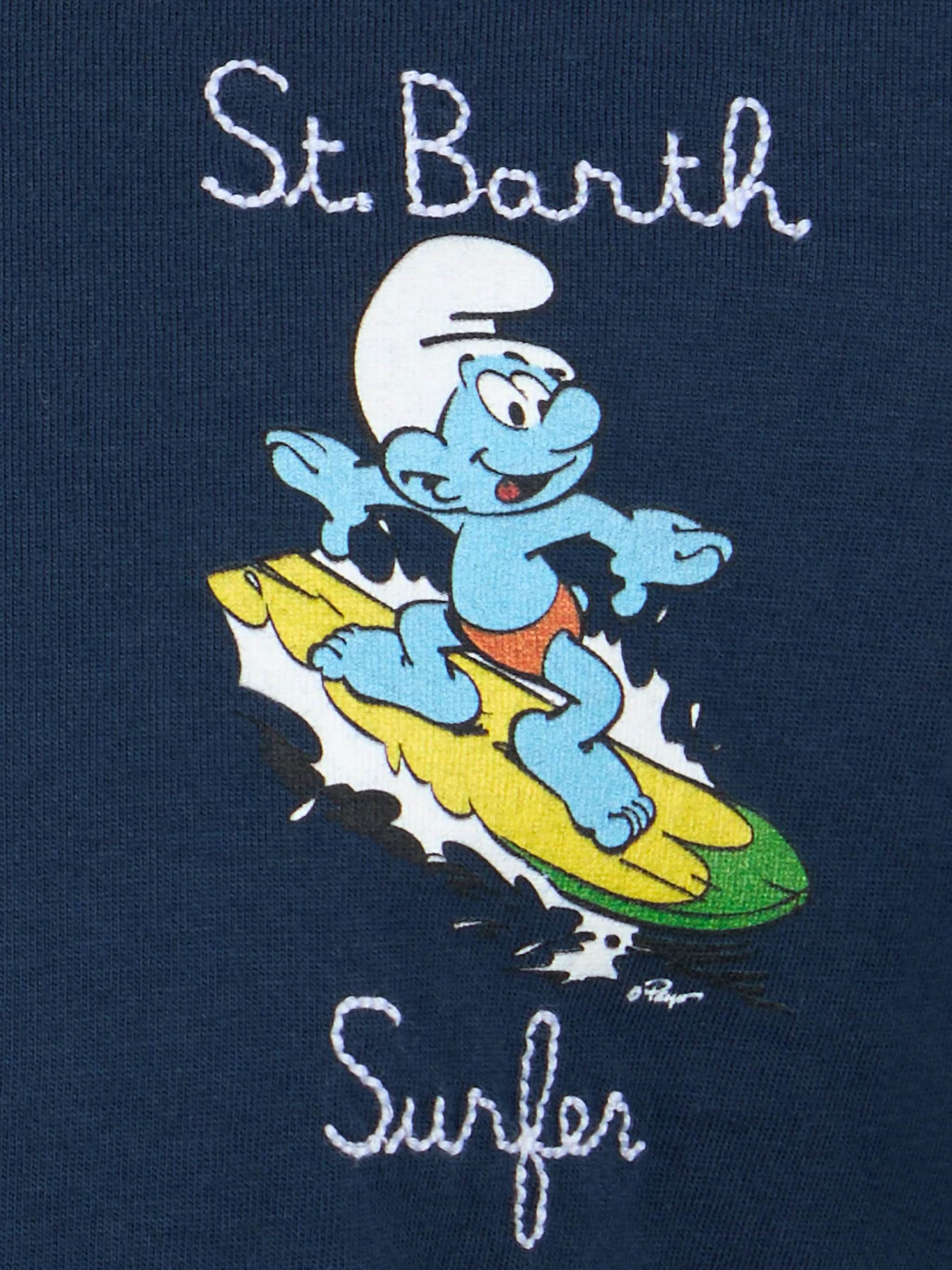 T-shirt da bambino in cotone con stampa dei Puffi e ricamo St. Barth Surfer | I PUFFI EDIZIONE SPECIALE - Image 2