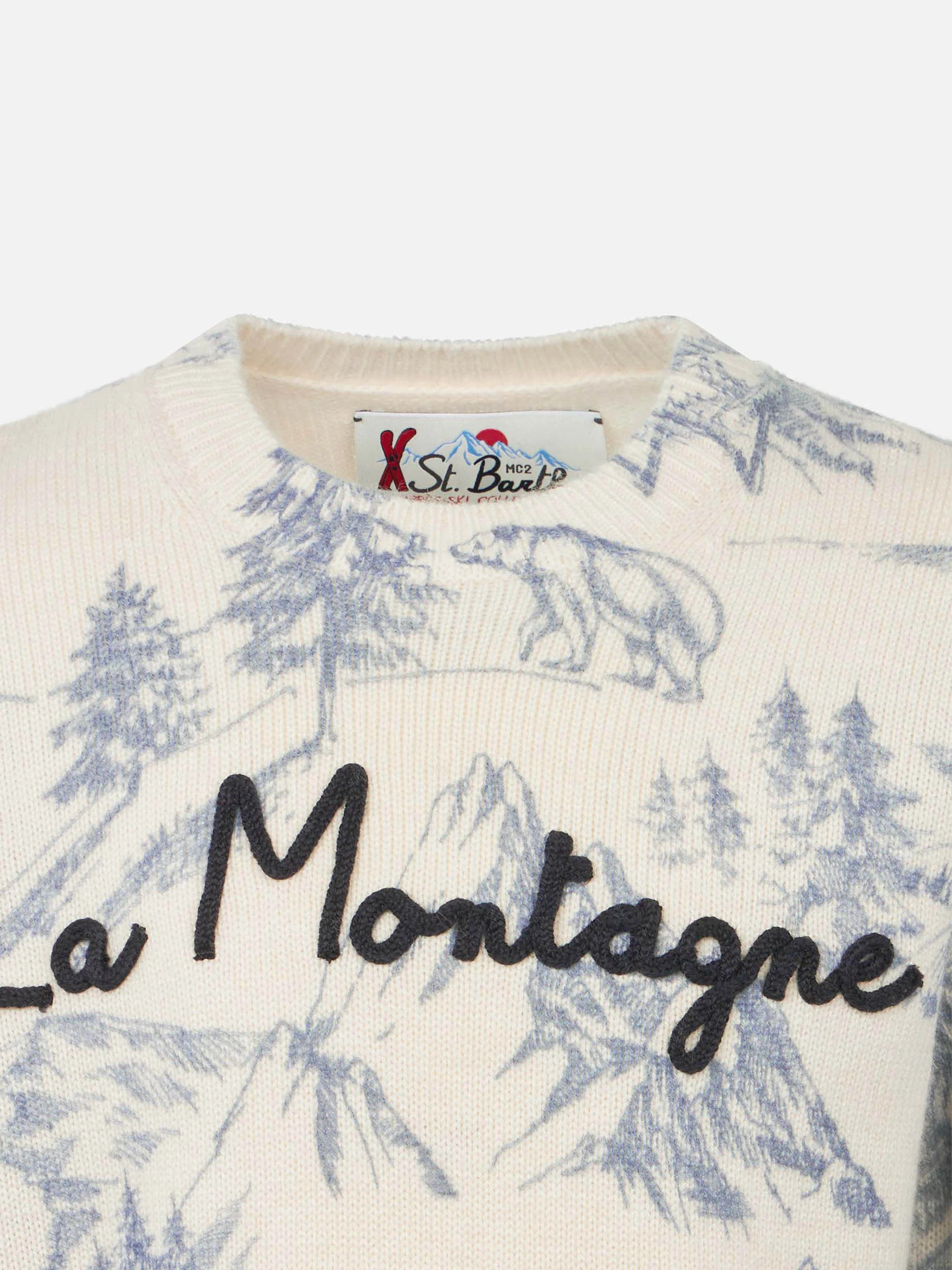 Maglione da bambino toile de jouy girocollo con ricamo La Montagne - Image 2