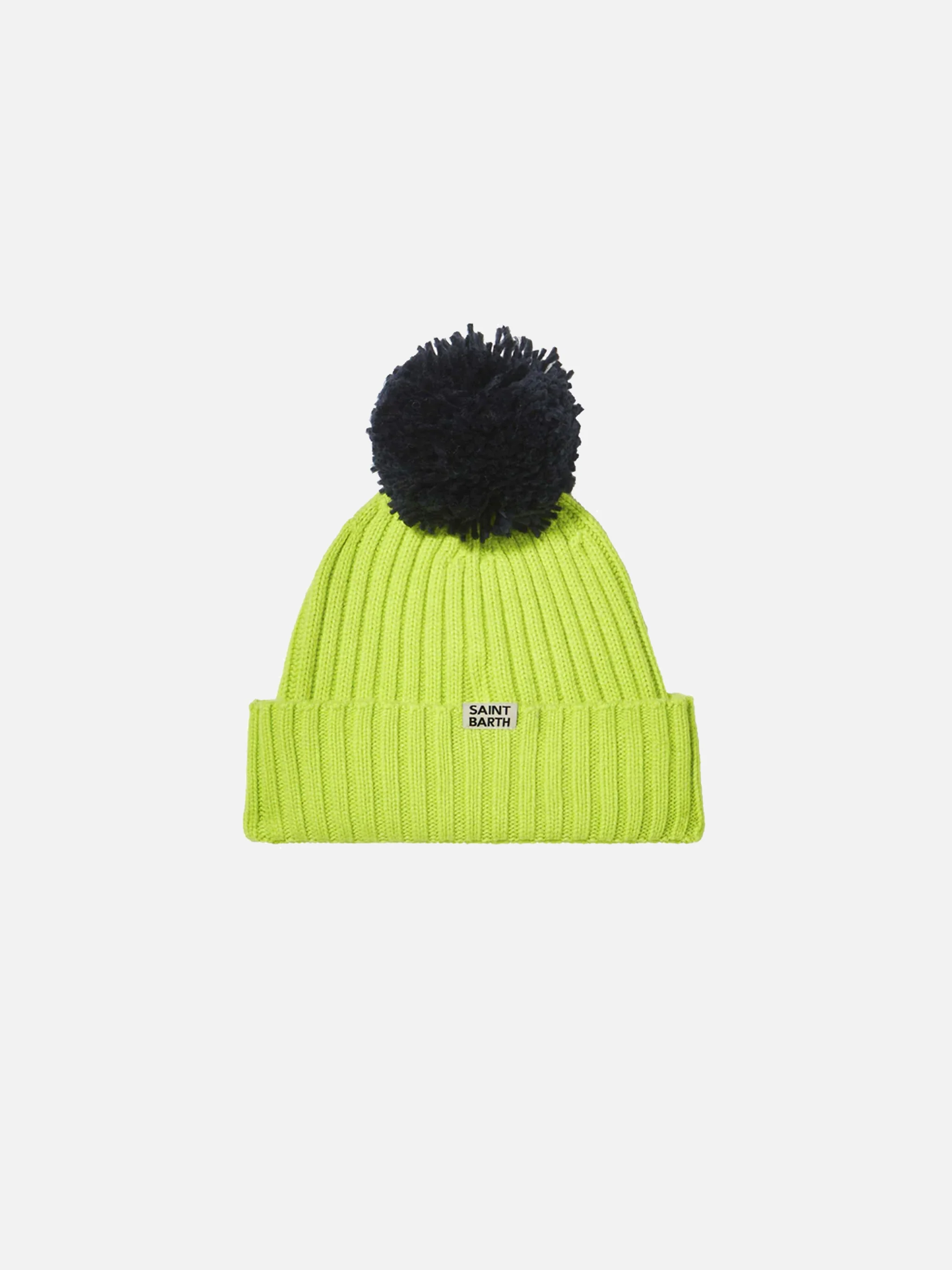 Berretto da bambino giallo fluo con pompon - Image 3