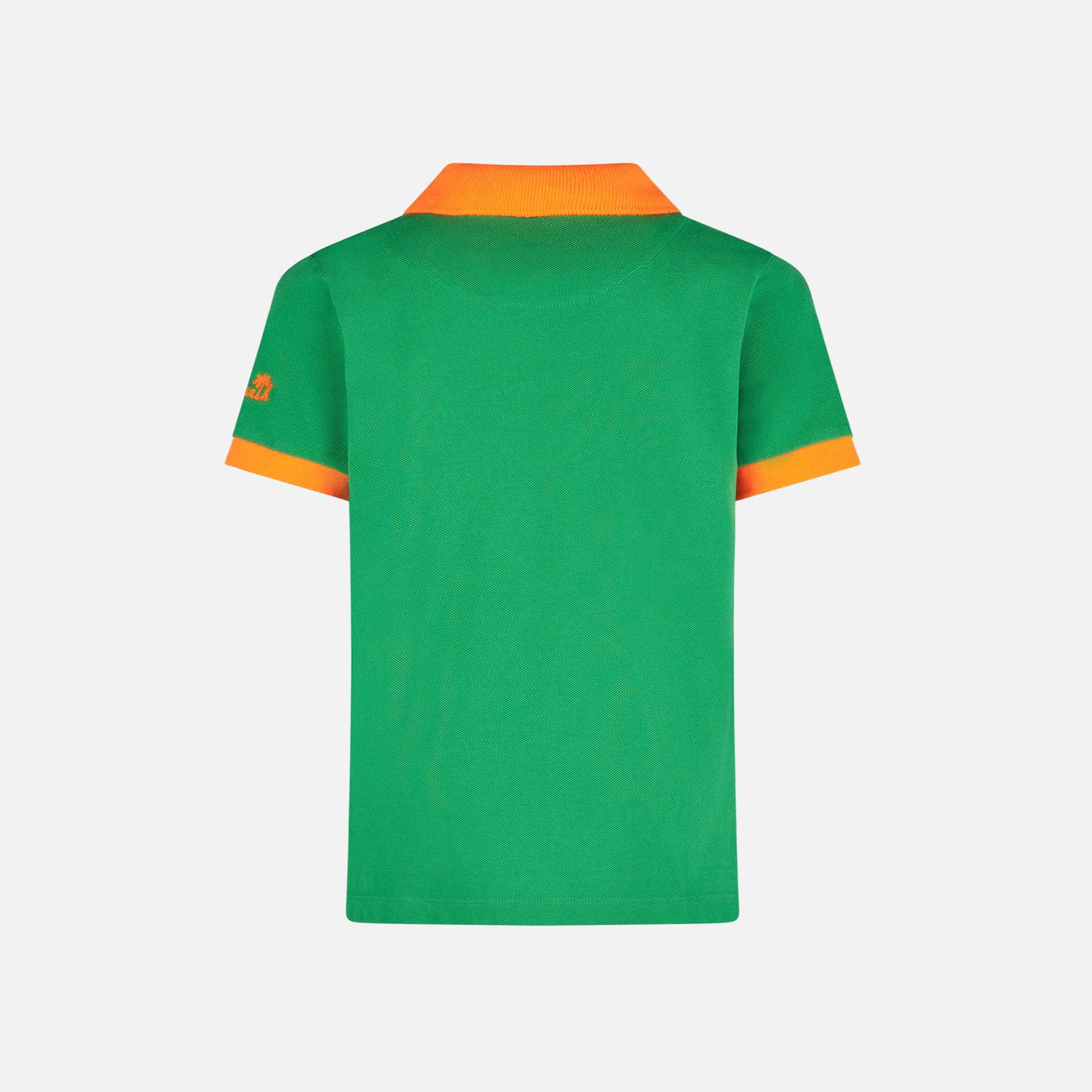Polo da bambino in piquet verde con logo St. Barth arancione - Image 3