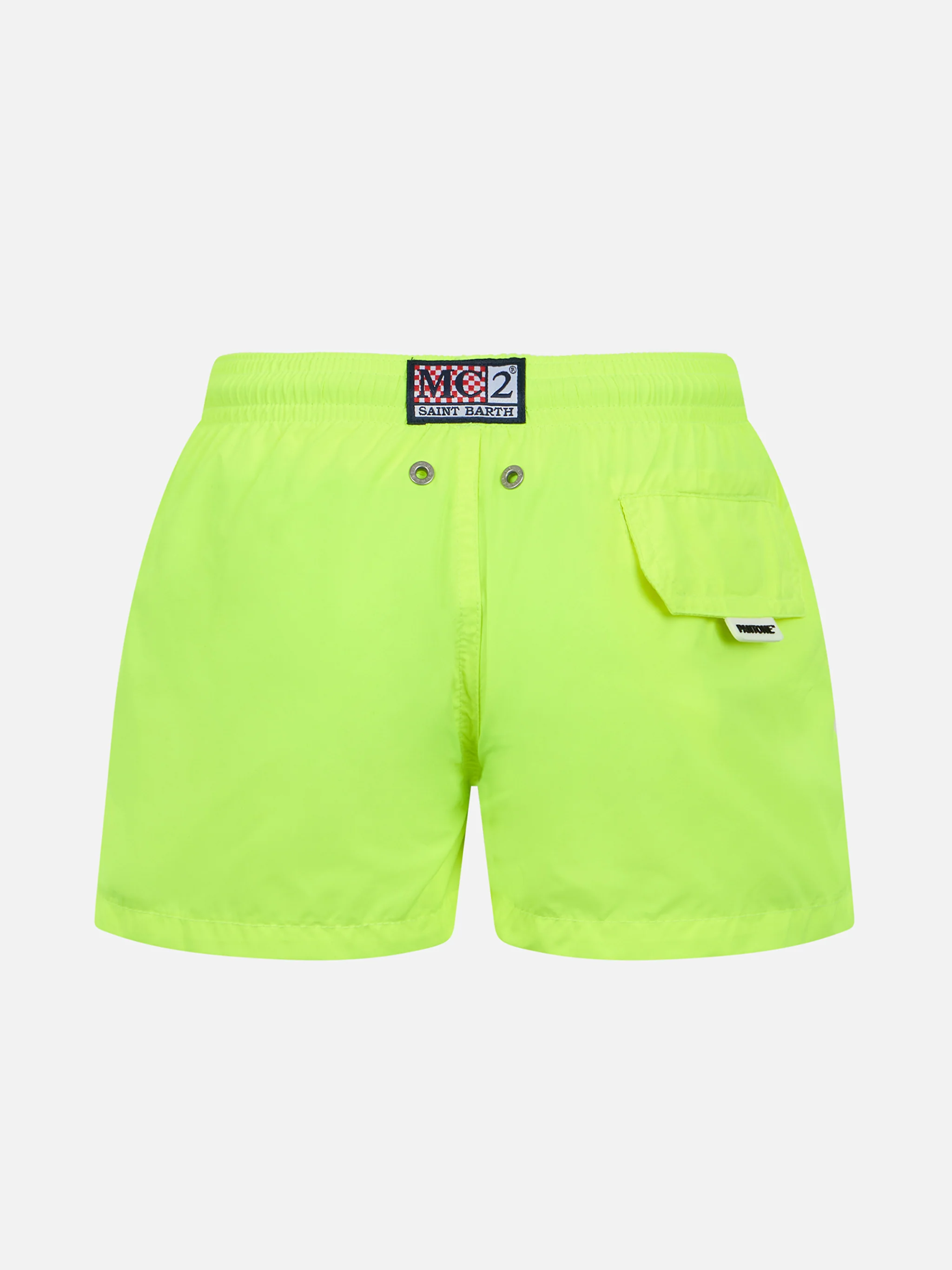 Costume da bagno da bambino in tessuto leggero giallo fluo Jean Lighting Pantone | EDIZIONE SPECIALE PANTONE - Image 2