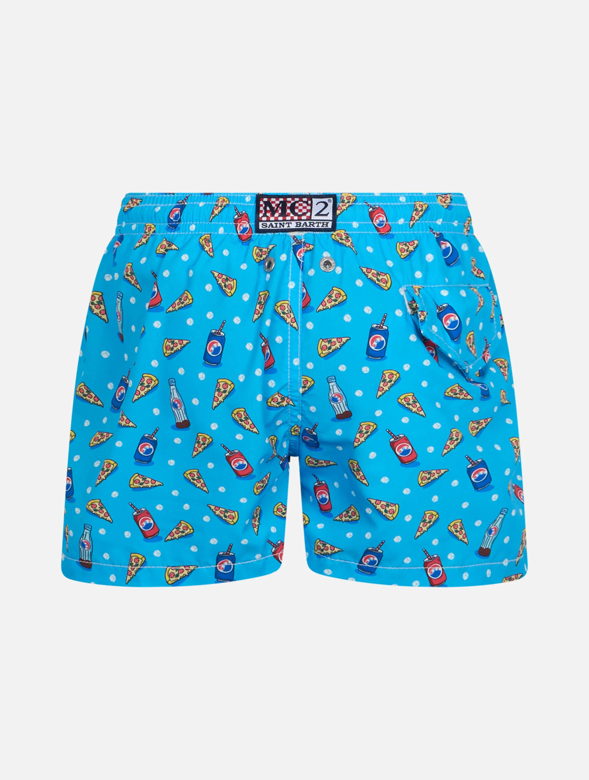 Costume da bagno da bambino in tessuto leggero Jean Lighting con stampa pizza - Image 2