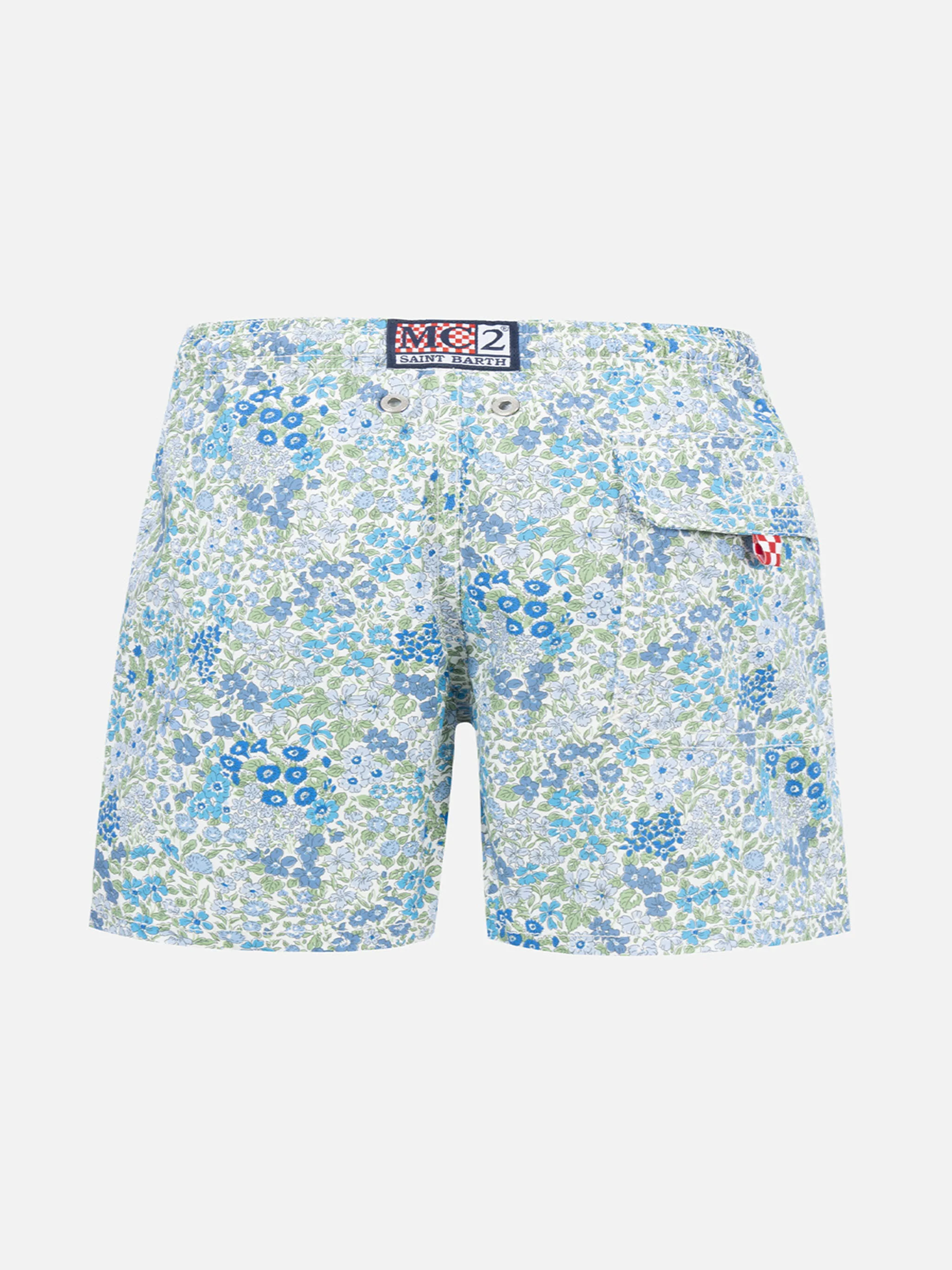 Costume da bagno da bambino in jeans di media lunghezza con stampa Joanna Luise | REALIZZATI CON TESSUTO LIBERTY - Image 2