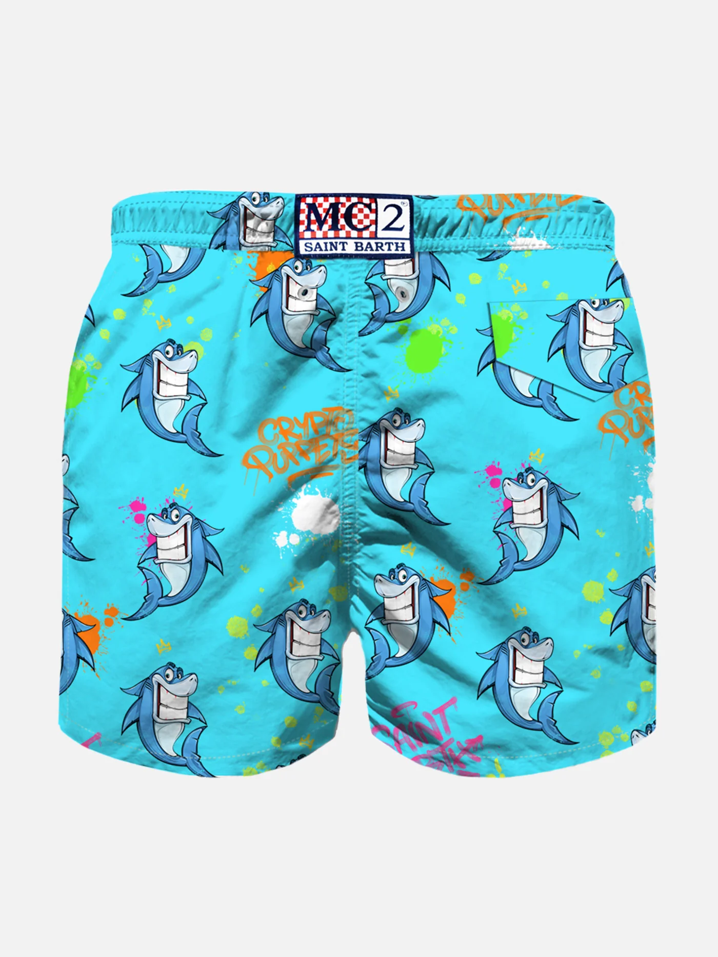 Costume da bagno da bambino in tessuto leggero con stampa Crypto shark | CRYPTO BURATTINI EDIZIONE SPECIALE - Image 2