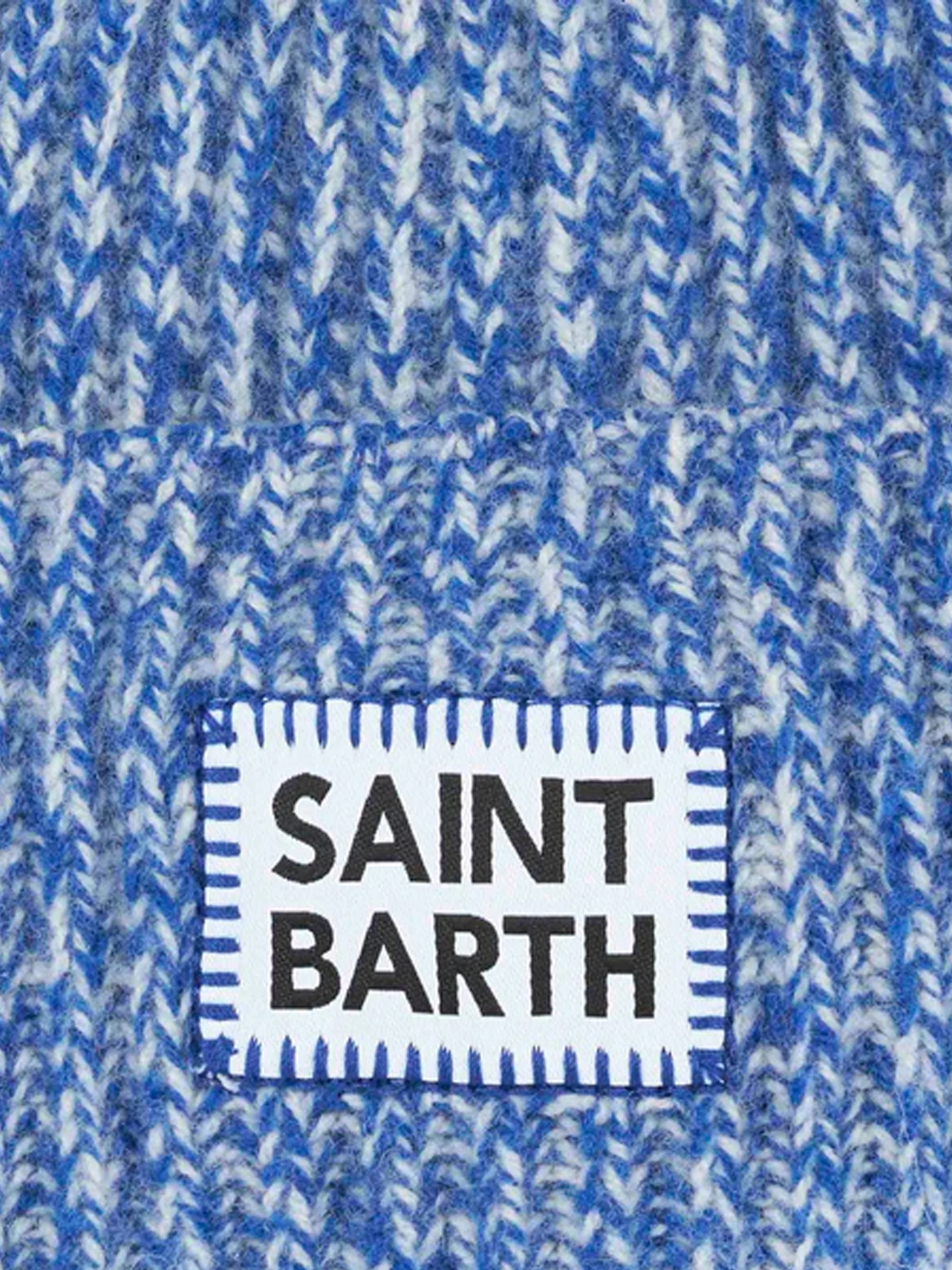 Berretto da bambino bianco e bluette mouliné con ricamo Saint Barth - Image 3