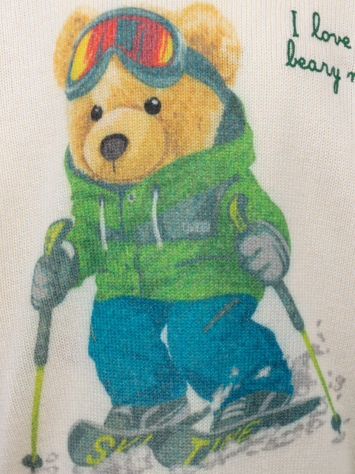 Maglione girocollo bianco da bambino Douglas con ricamo  I Love Ski Beary Much - Image 3