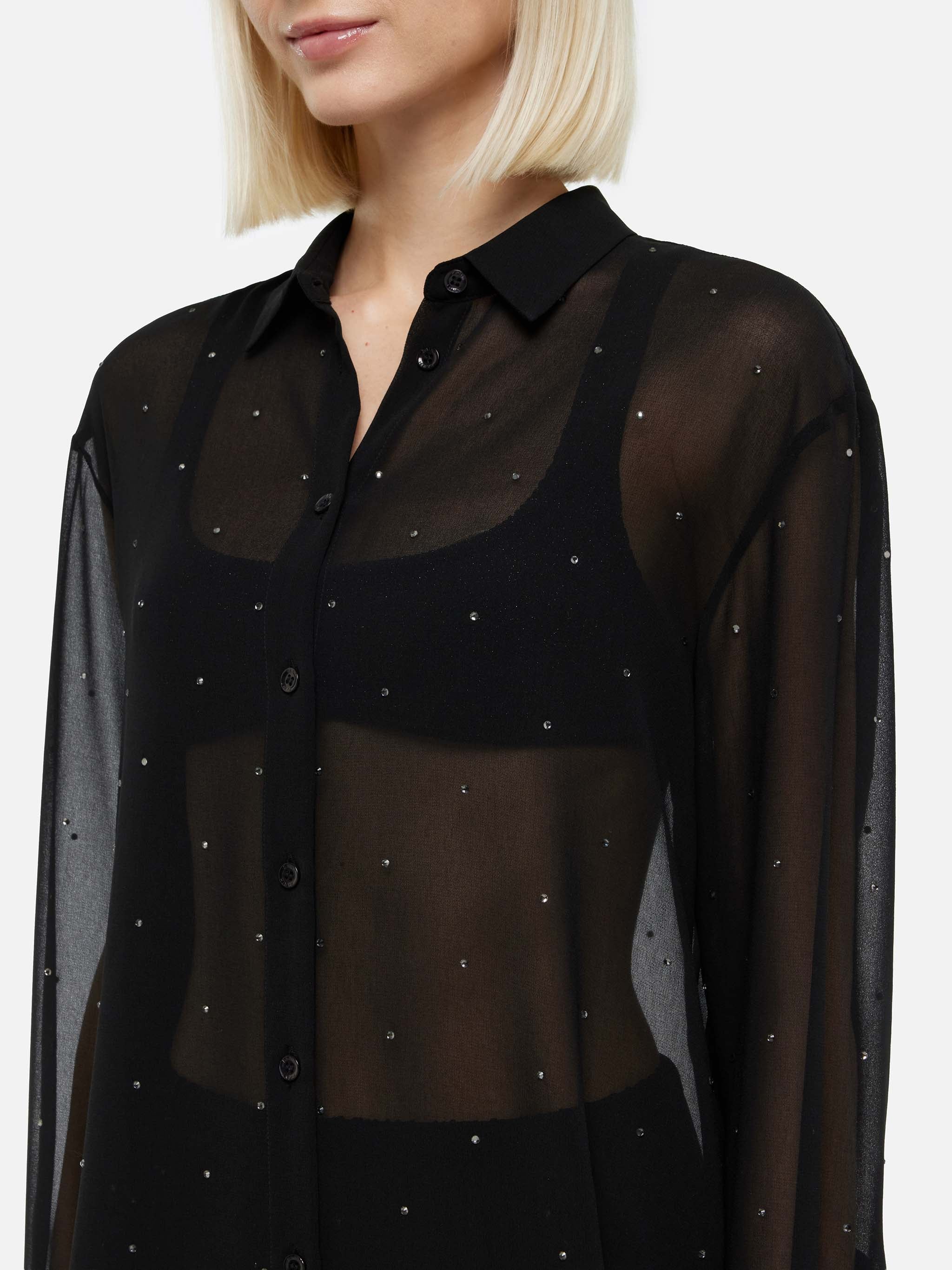 Brigitte camicia in georgette nera con strass - Image 2