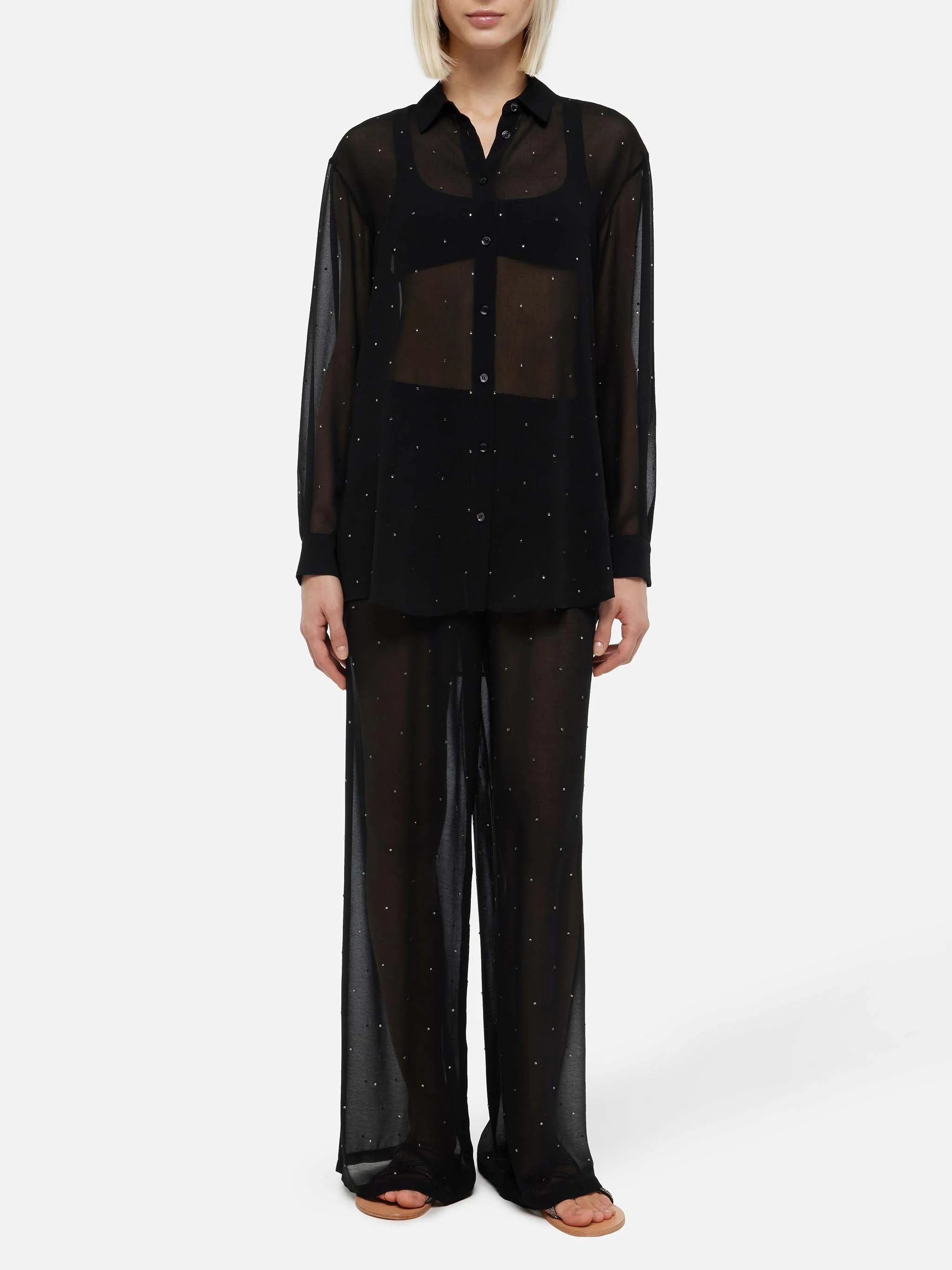 Brigitte camicia in georgette nera con strass - Image 5