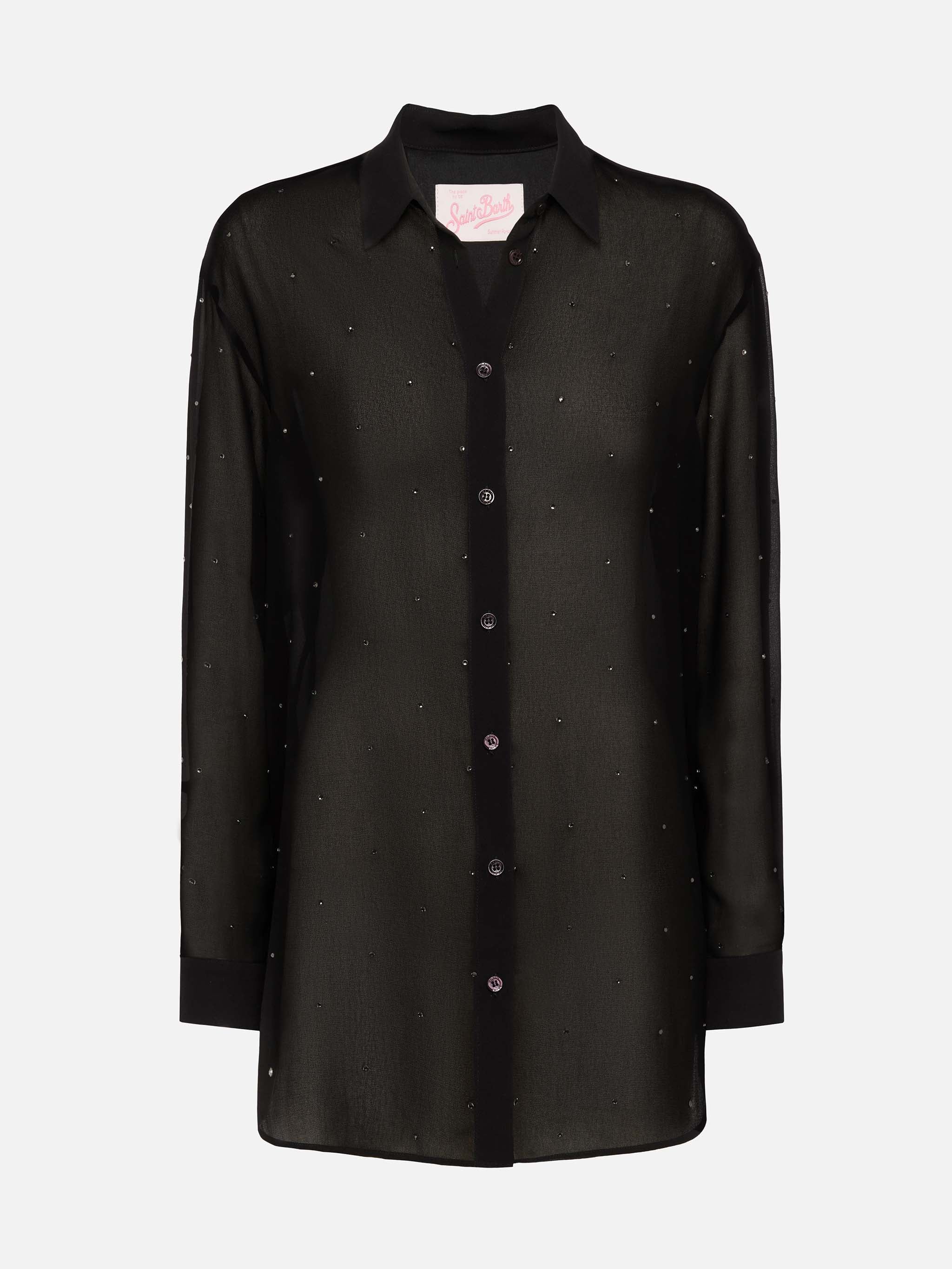 Brigitte camicia in georgette nera con strass - Image 6