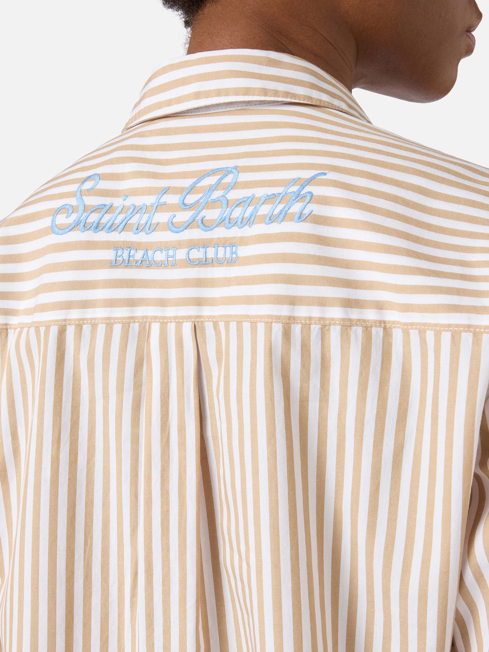 Camicia Brigitte in cotone a righe beige con ricamo Sport Club - Image 2