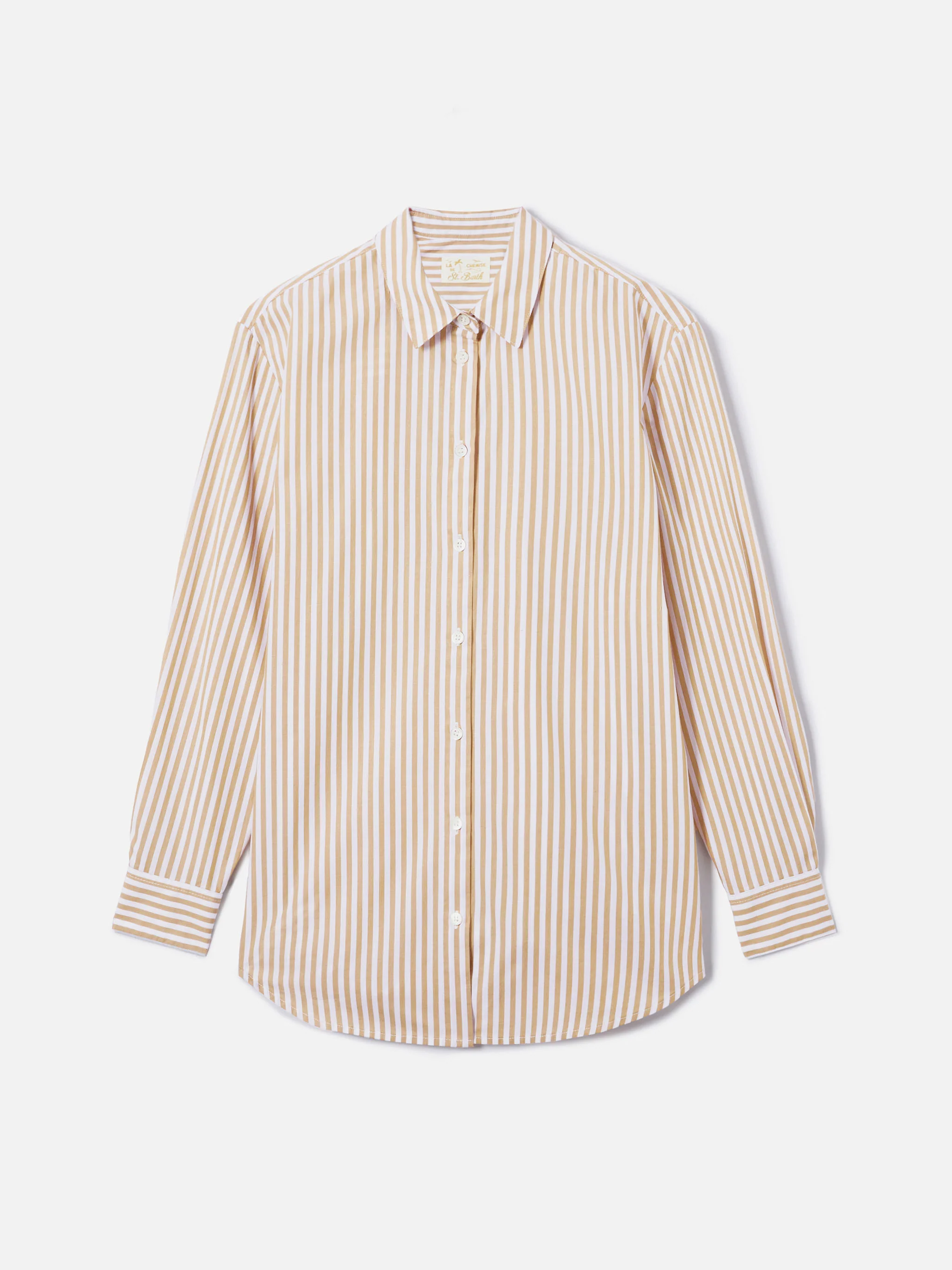 Camicia Brigitte in cotone a righe beige con ricamo Sport Club - Image 5