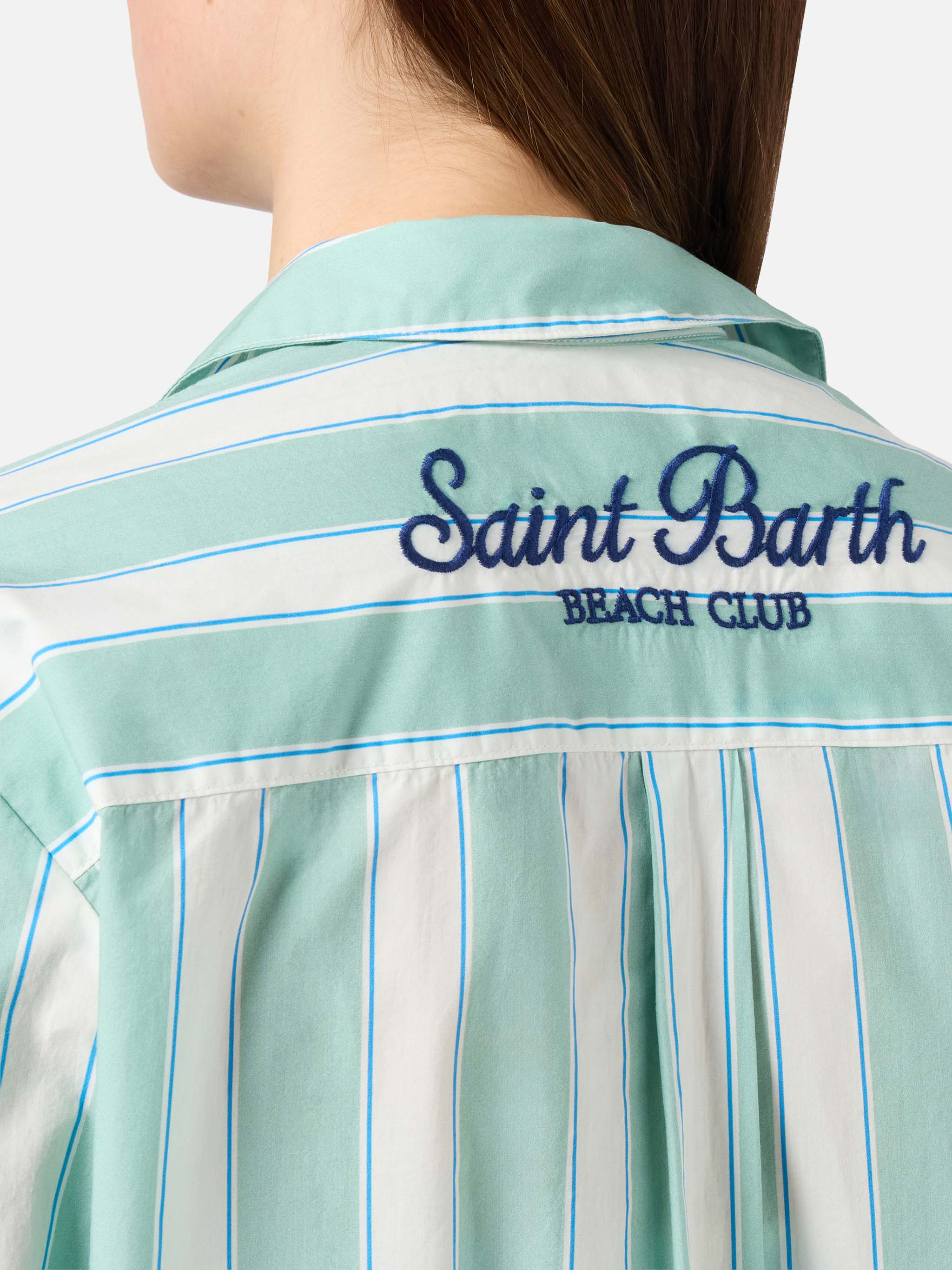 Camicia Brigitte in cotone a righe verdi con ricamo Sport Club - Image 2