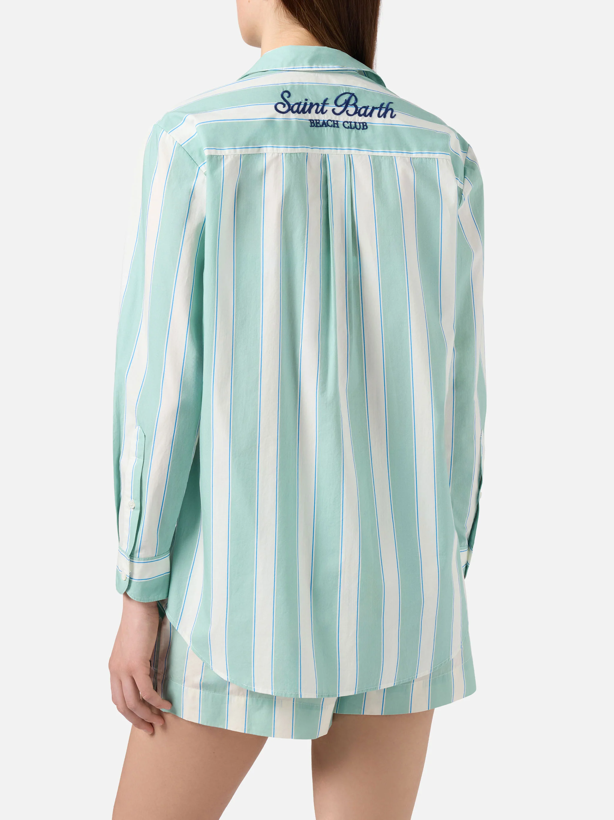 Camicia Brigitte in cotone a righe verdi con ricamo Sport Club - Image 3