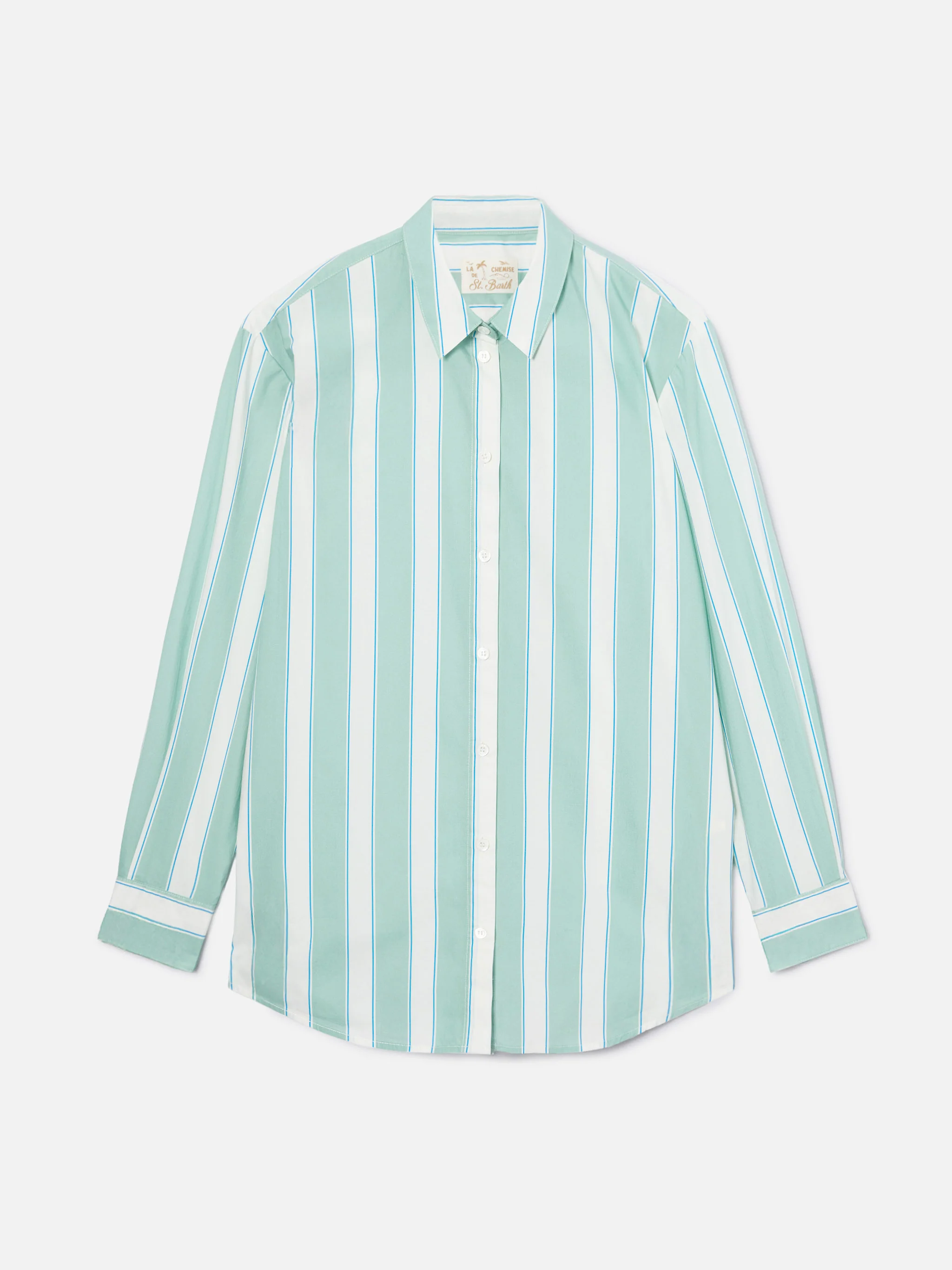 Camicia Brigitte in cotone a righe verdi con ricamo Sport Club - Image 5