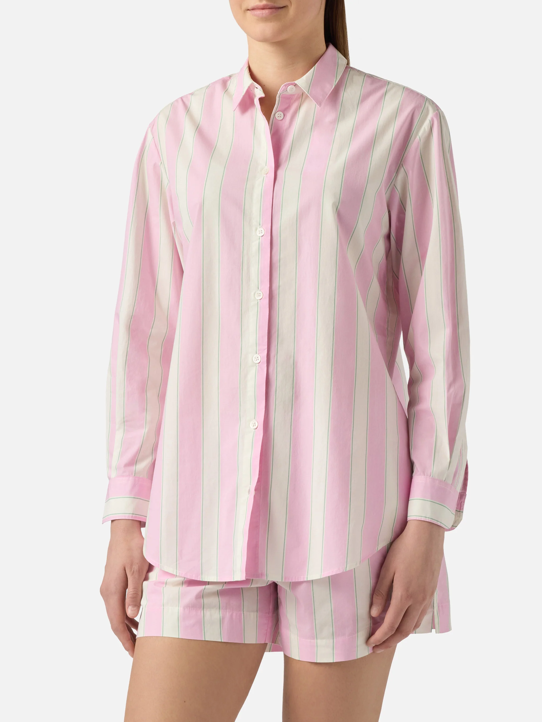 Camicia Brigitte in cotone a righe rosa con ricamo Sport Club - Image 2